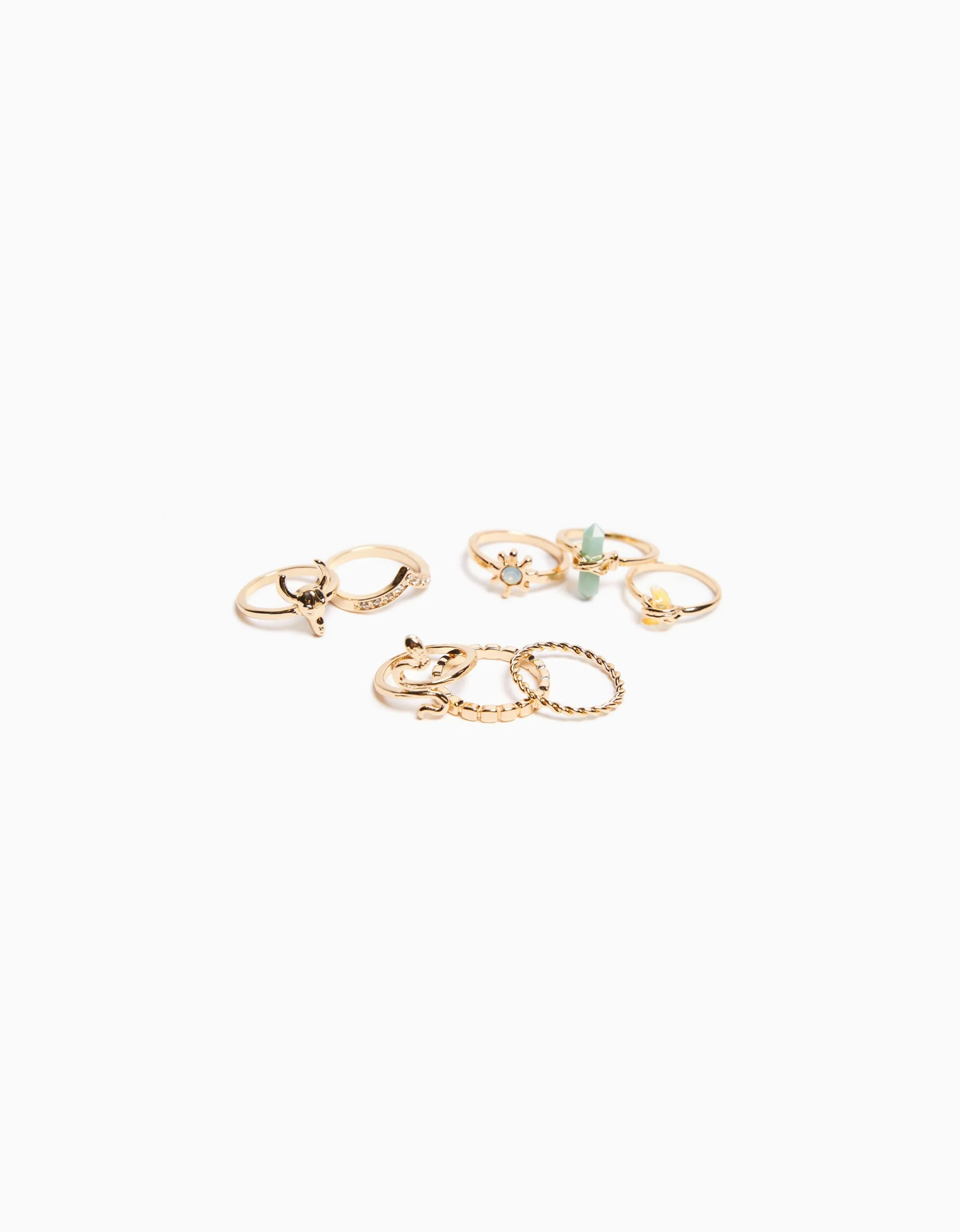 BERSHKA Set 8 anillos dorados pedrería serpiente Oro Flash Sale