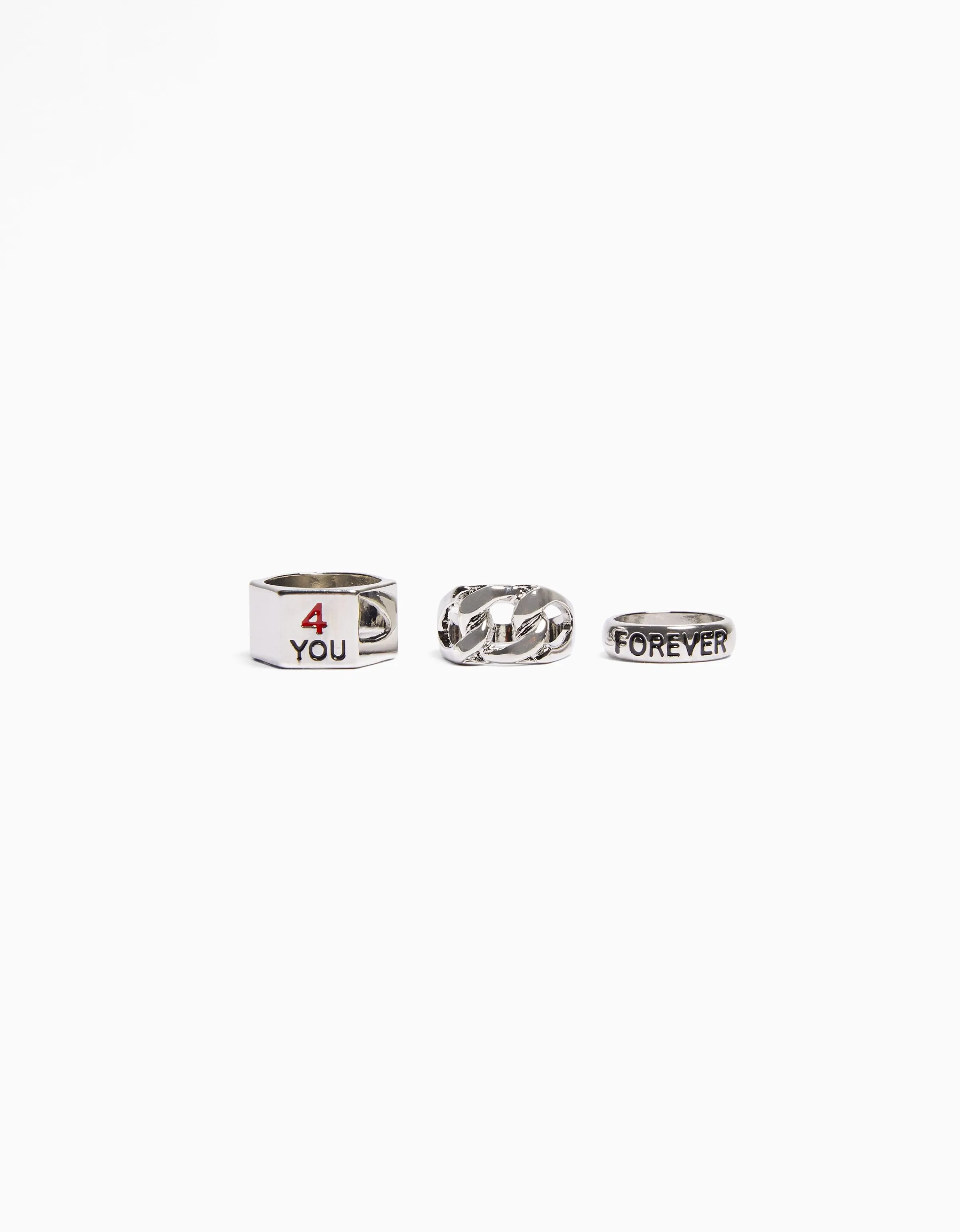 BERSHKA Set 3 anillos love Plata Online