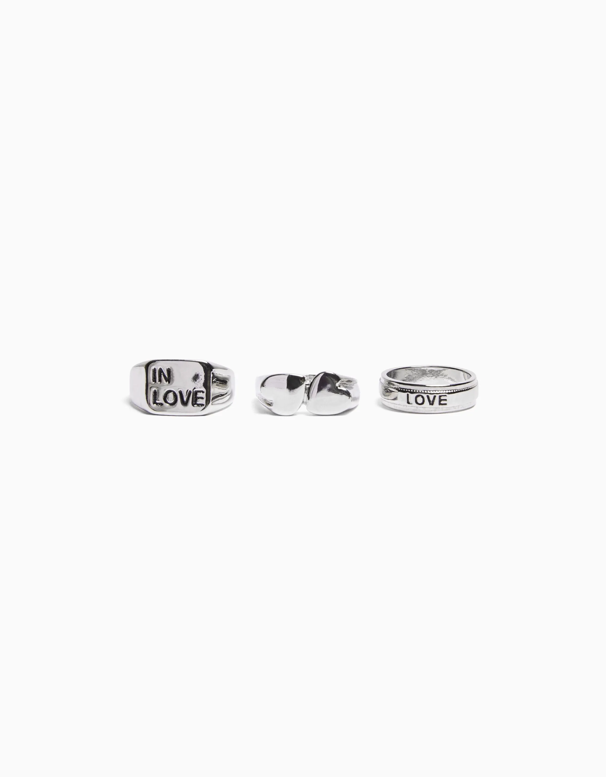 BERSHKA Set 3 anillos love Plata Shop