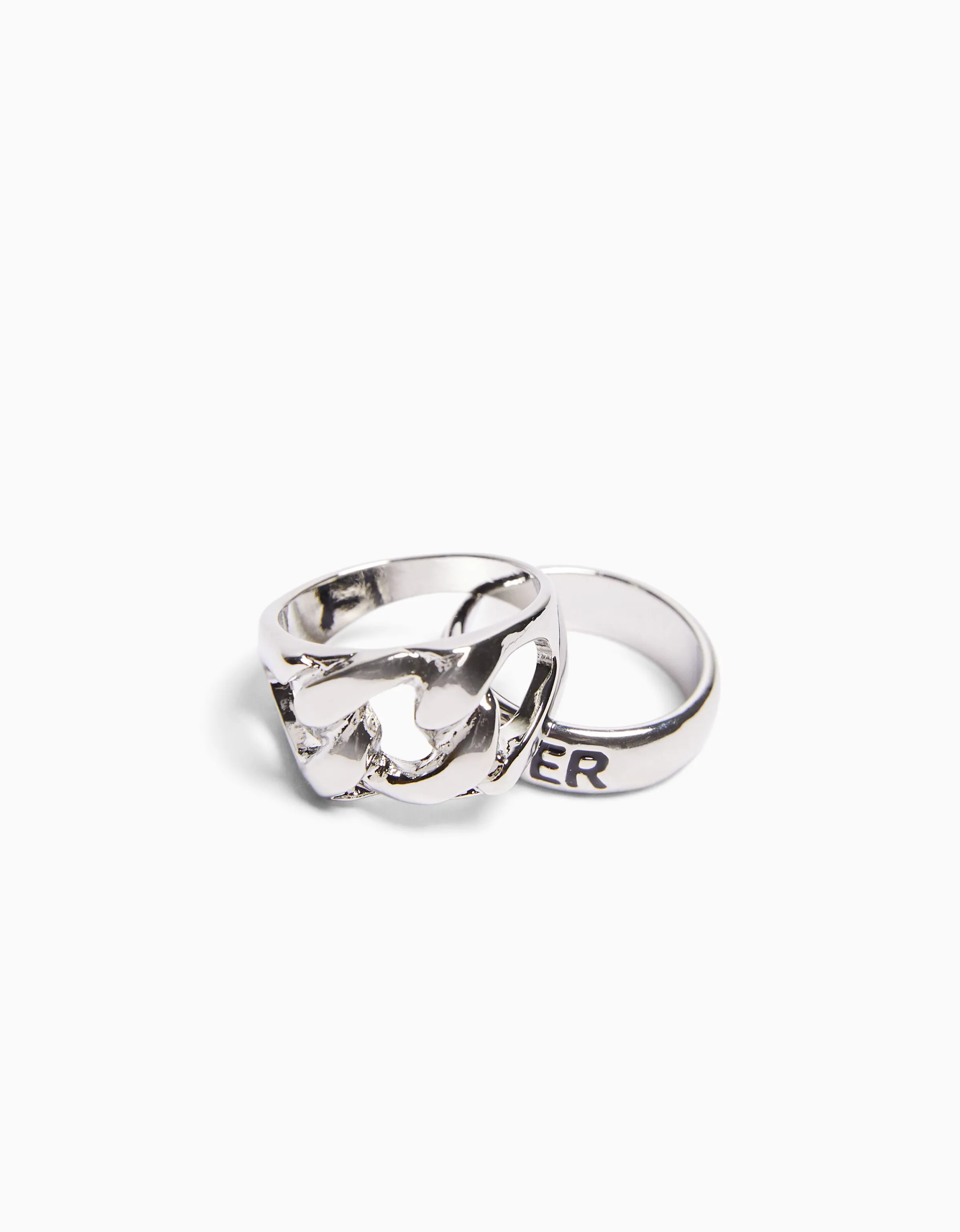 BERSHKA Set 3 anillos love Plata Online