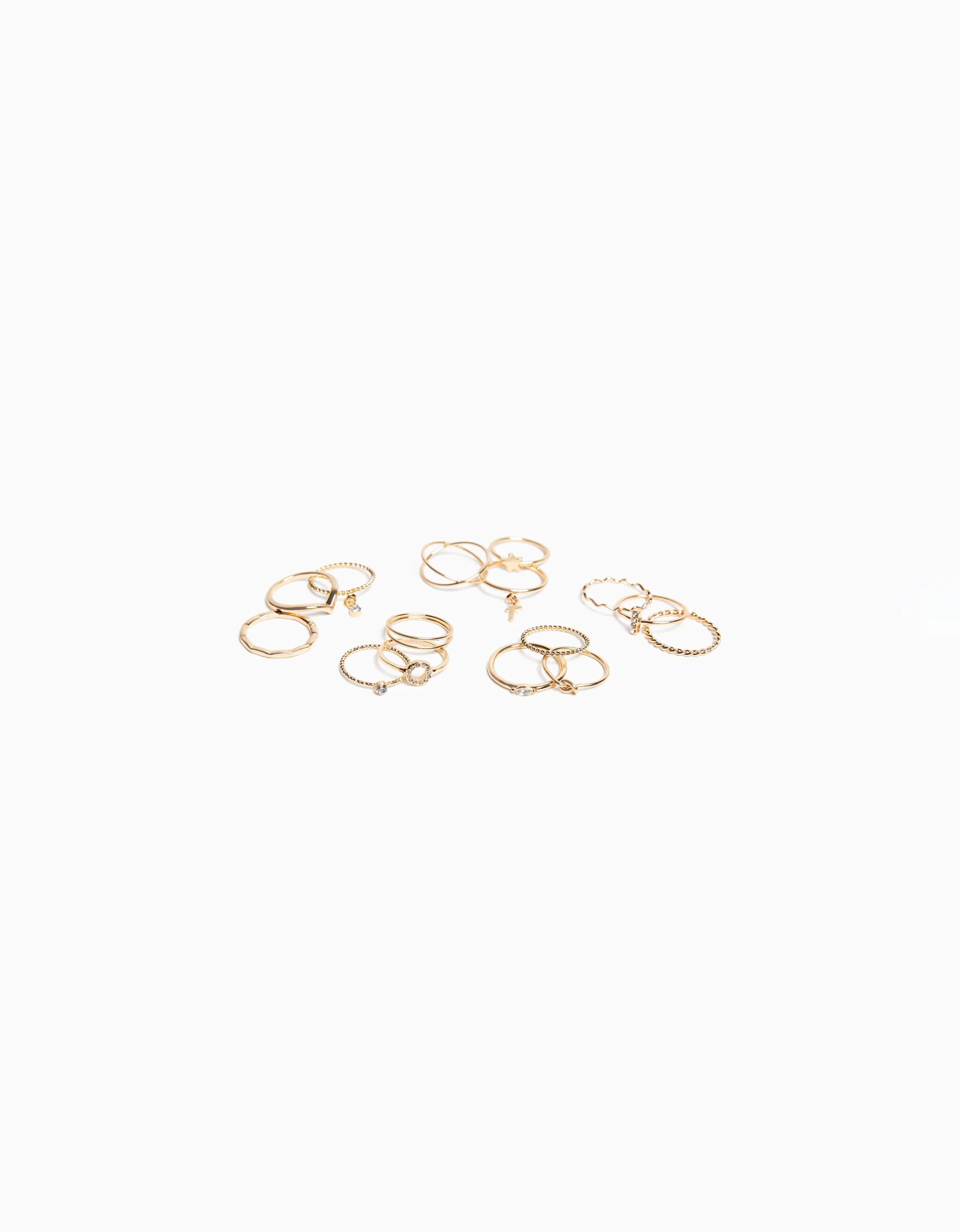 BERSHKA Set 15 anillos minimal Oro Clearance