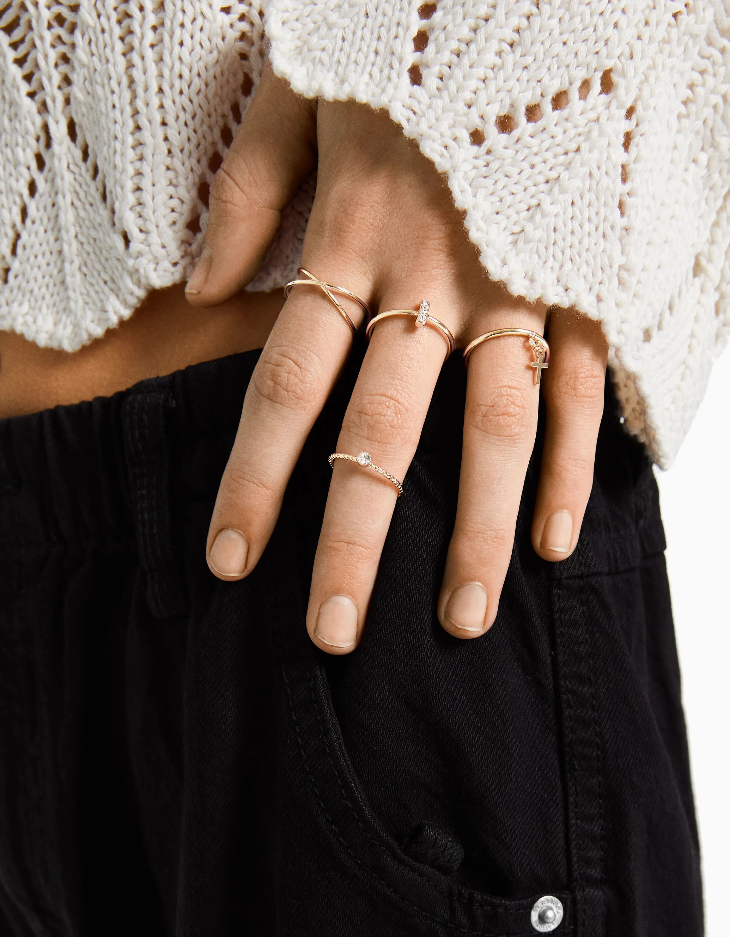 BERSHKA Set 15 anillos minimal Oro Clearance