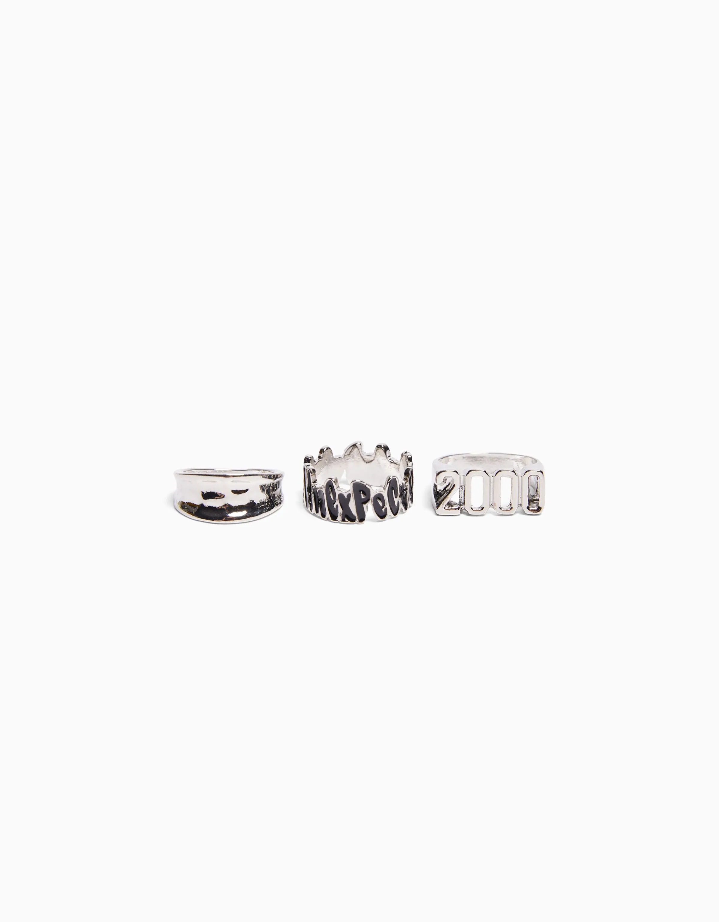 BERSHKA Set 3 anillos texto Plata Flash Sale