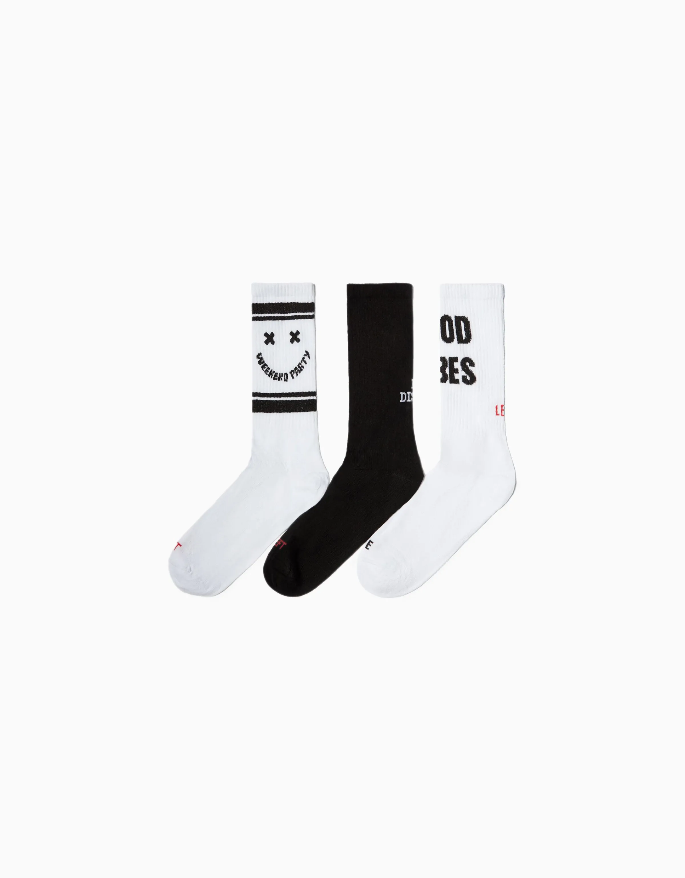 BERSHKA Set 3 calcetines print Blanco Outlet