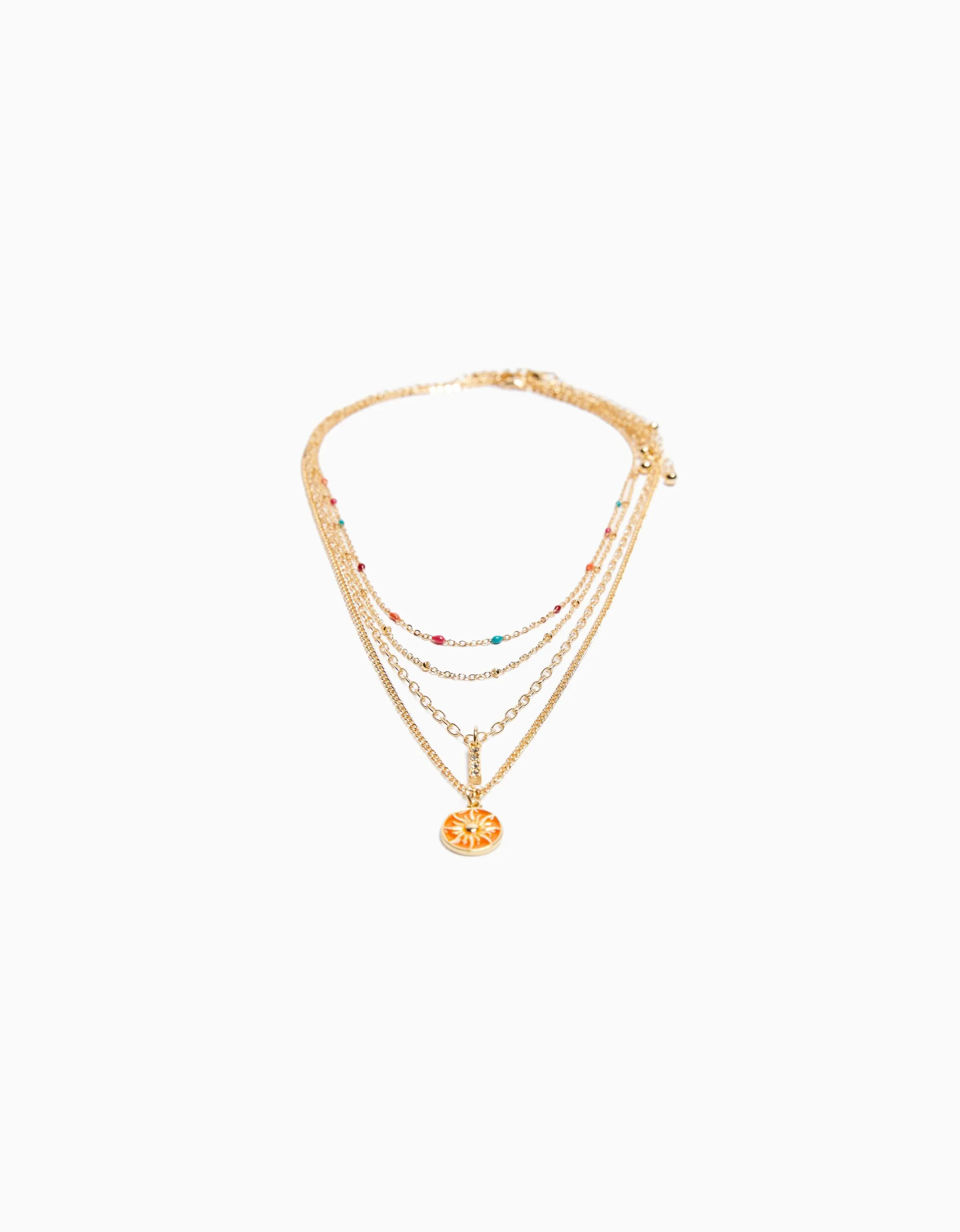 BERSHKA Set 4 collares beads charm Oro Discount