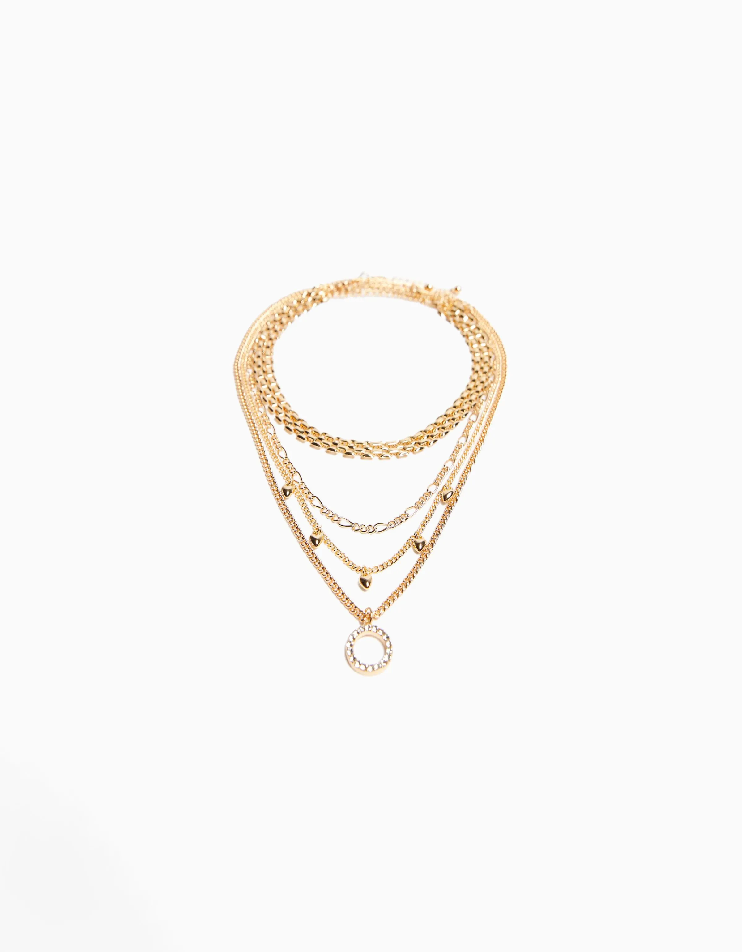 BERSHKA Set 4 collares cadena choker Oro Outlet