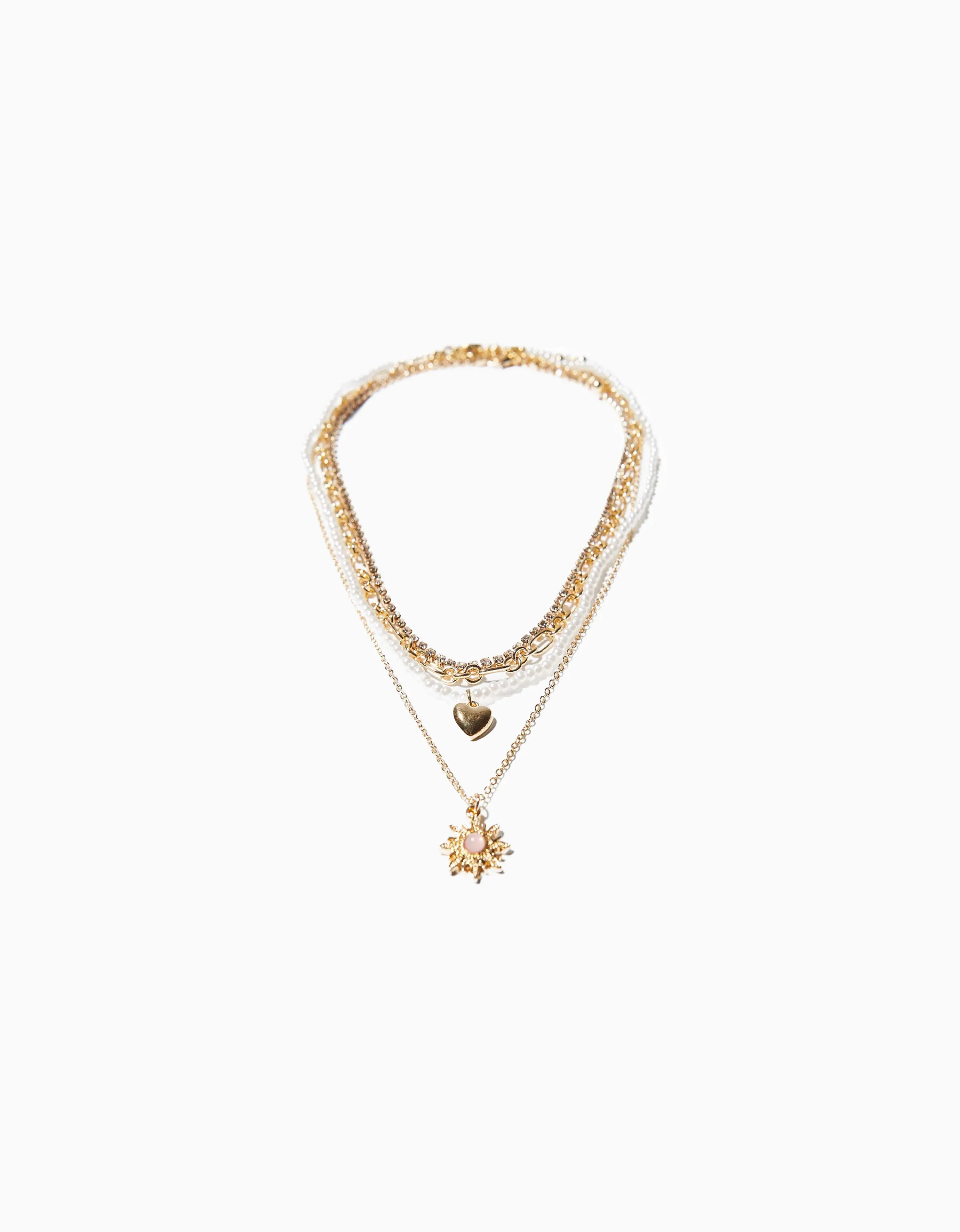 BERSHKA Set 4 collares cadena corazón Oro Store