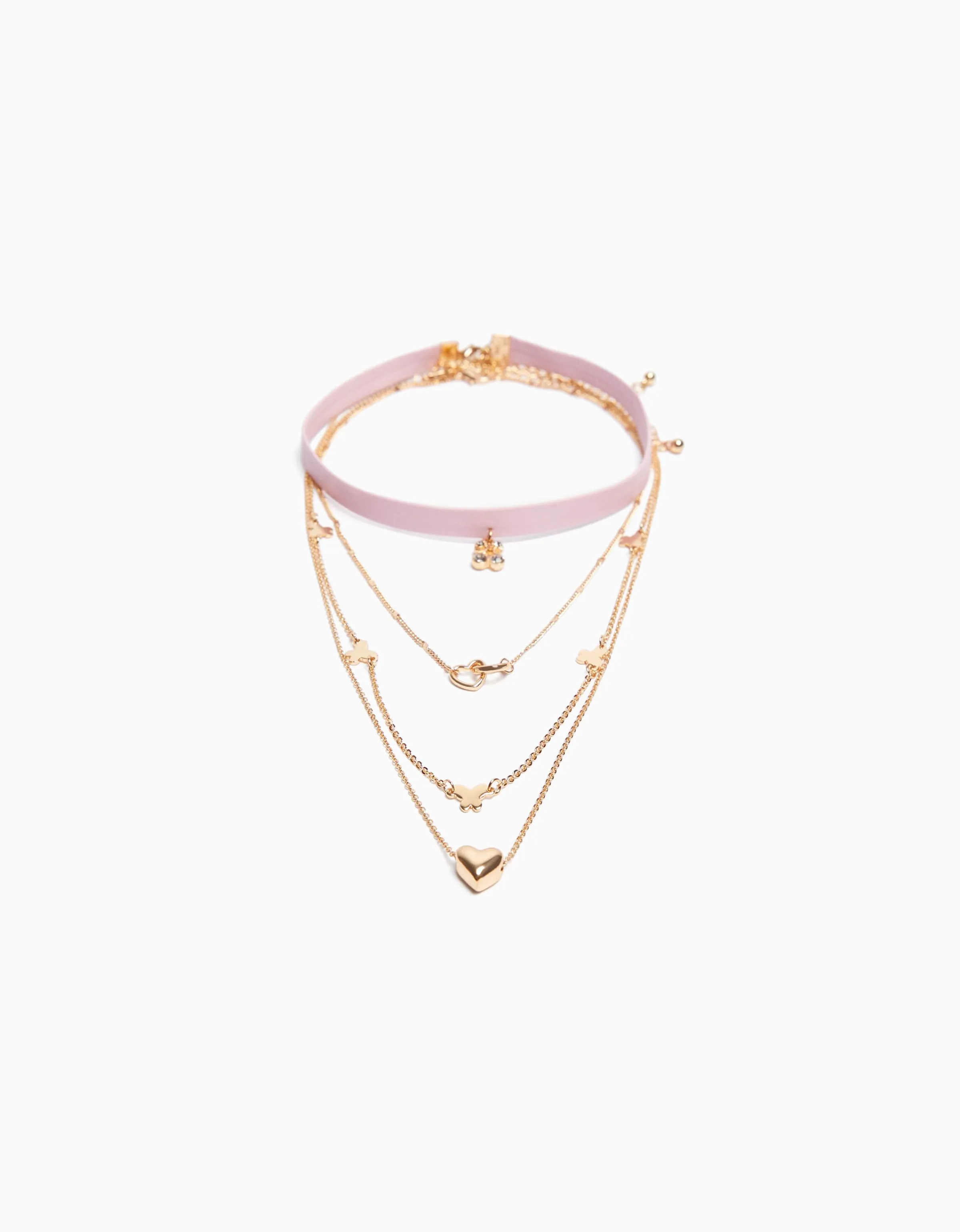 BERSHKA Set 4 collares choker mariposa corazón Oro Hot