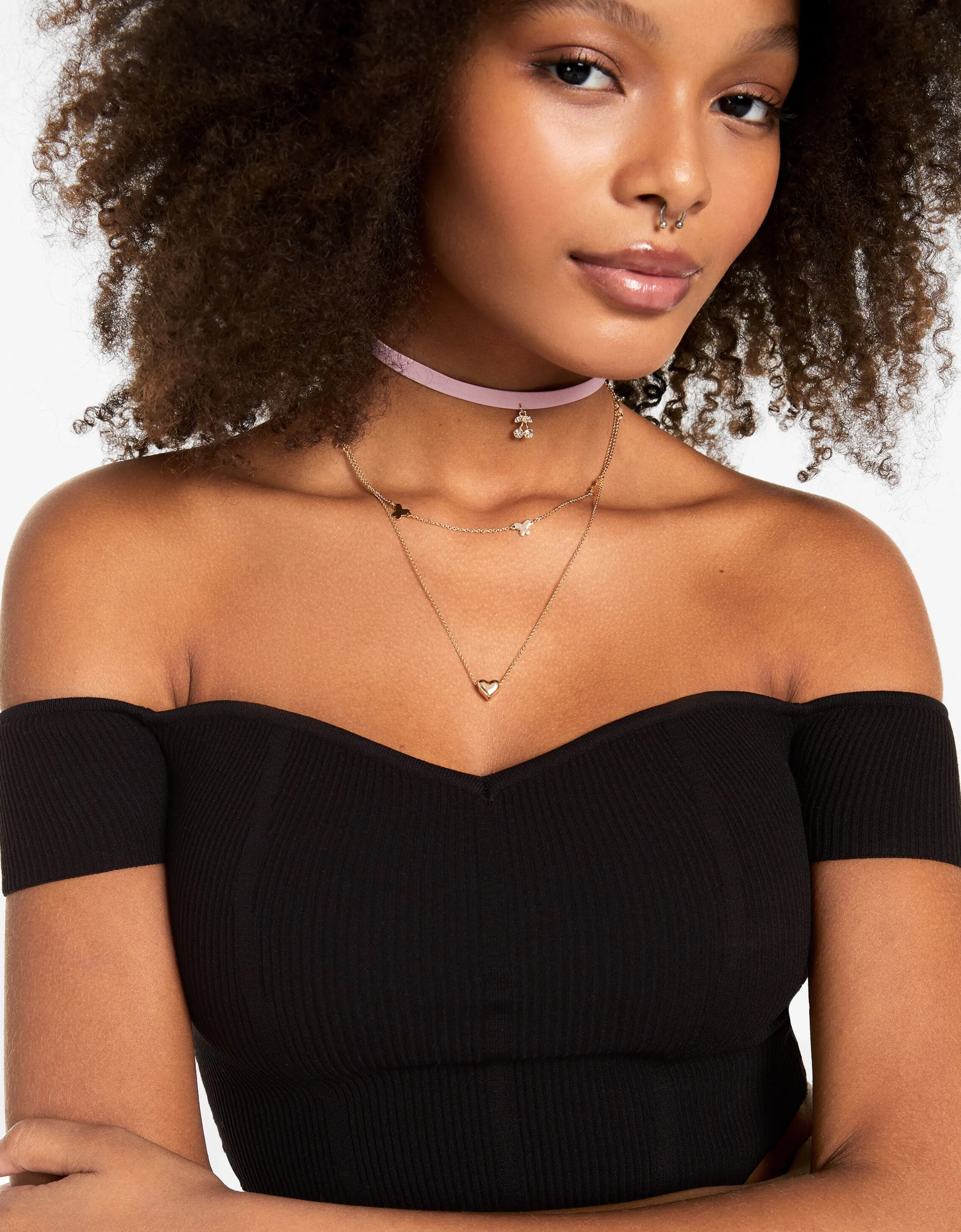 BERSHKA Set 4 collares choker mariposa corazón Oro Hot