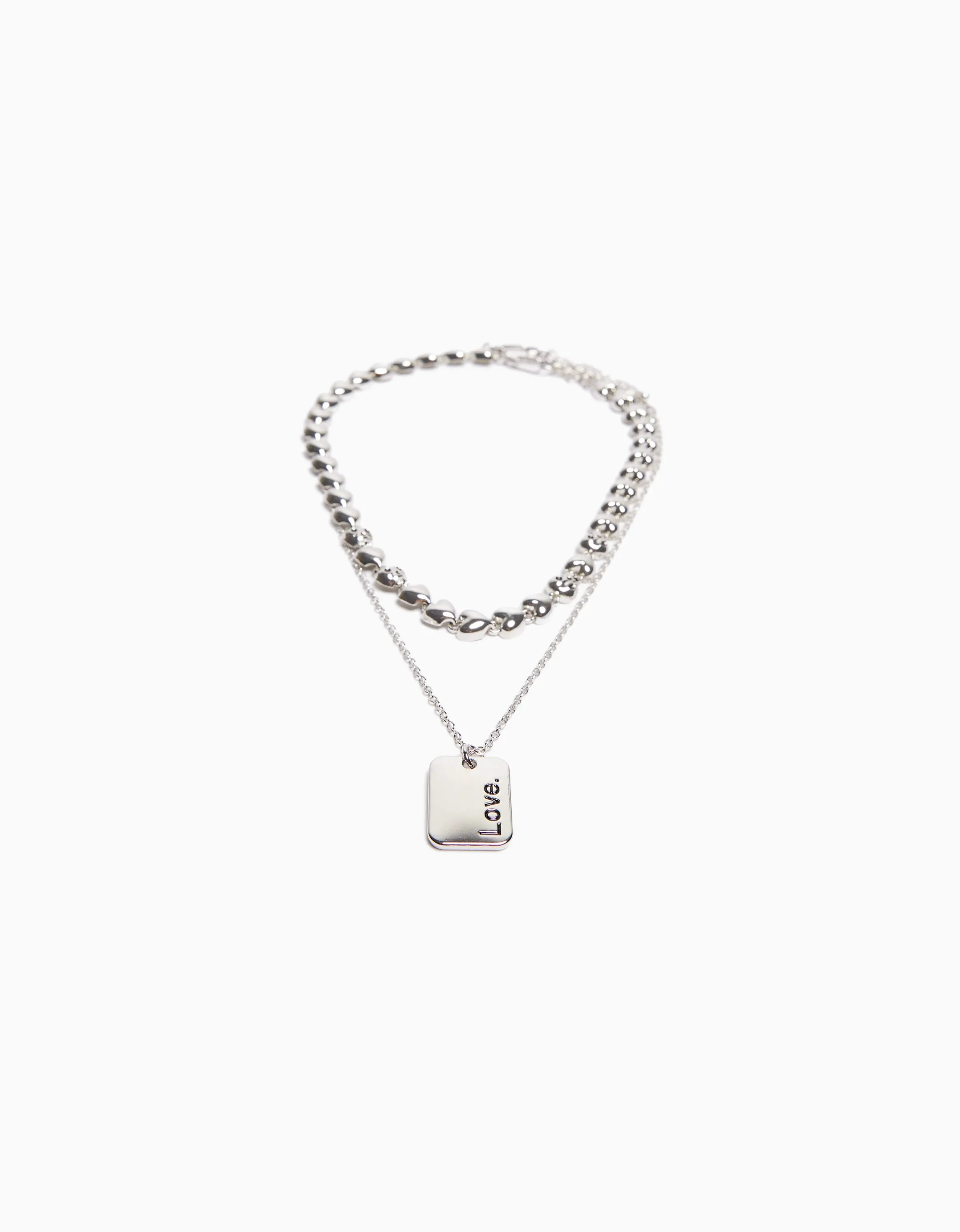 BERSHKA Set 2 collares corazón Plata Cheap