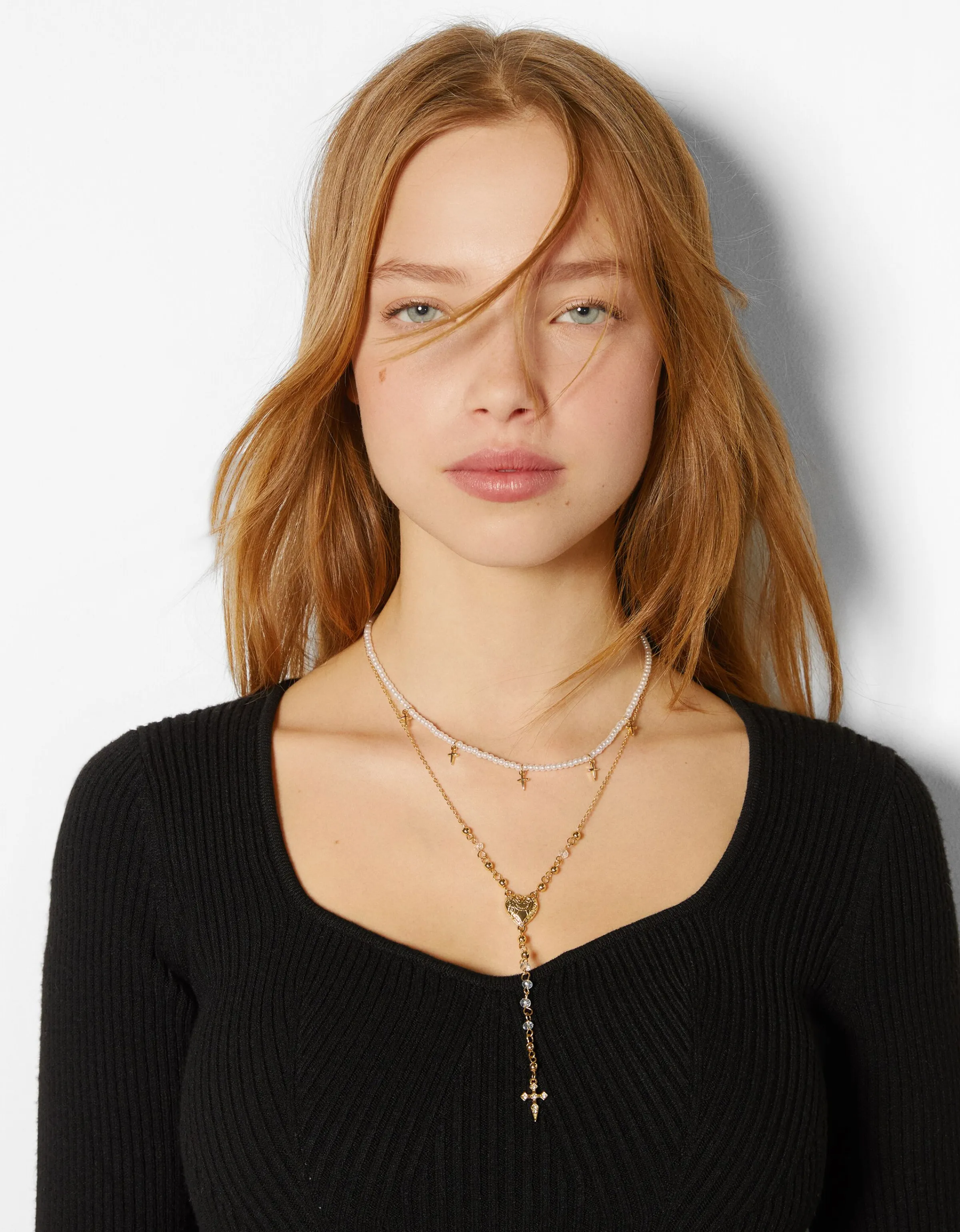 BERSHKA Set 3 collares cruz cadena Oro Flash Sale