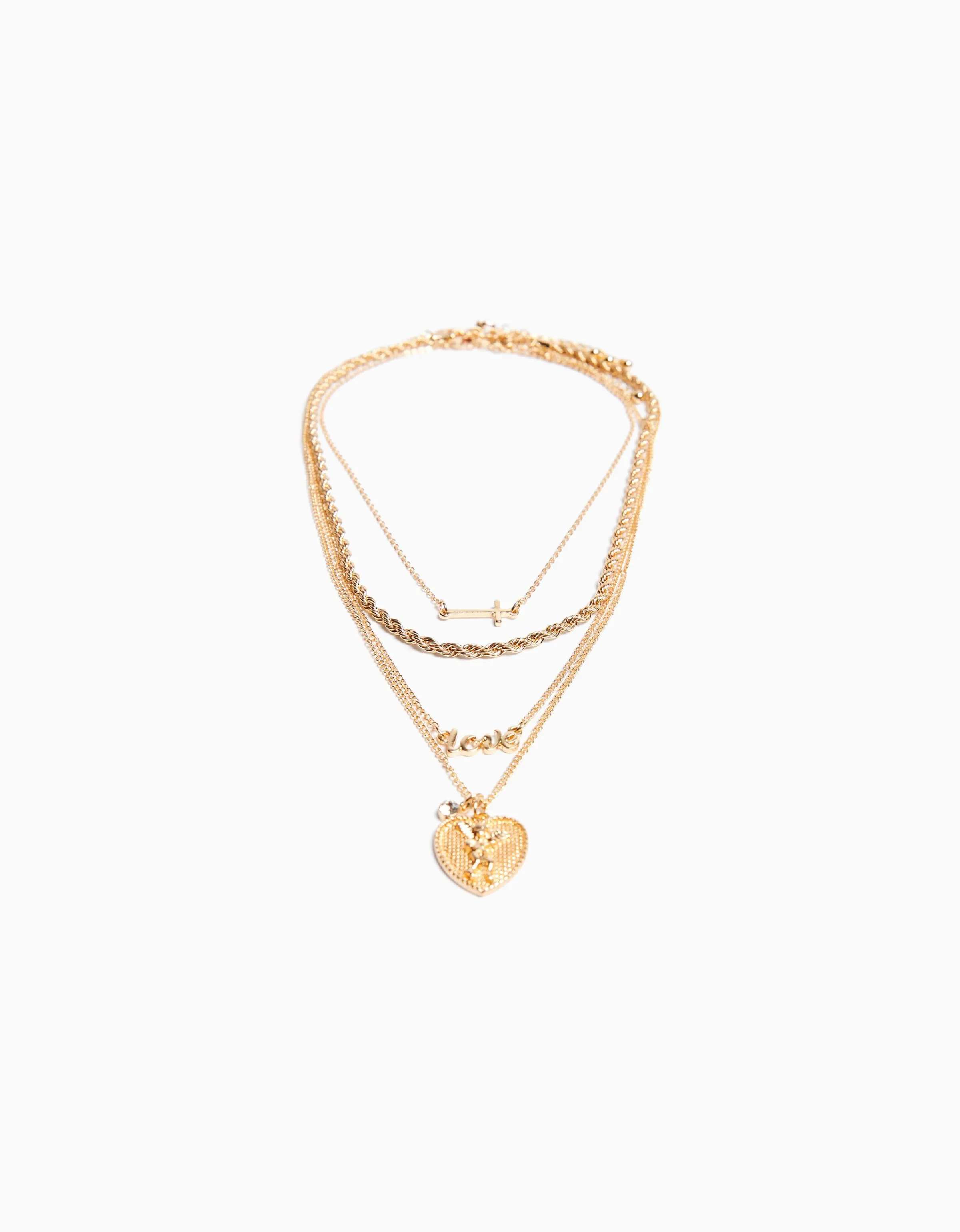 BERSHKA Set 4 collares love Oro Best Sale