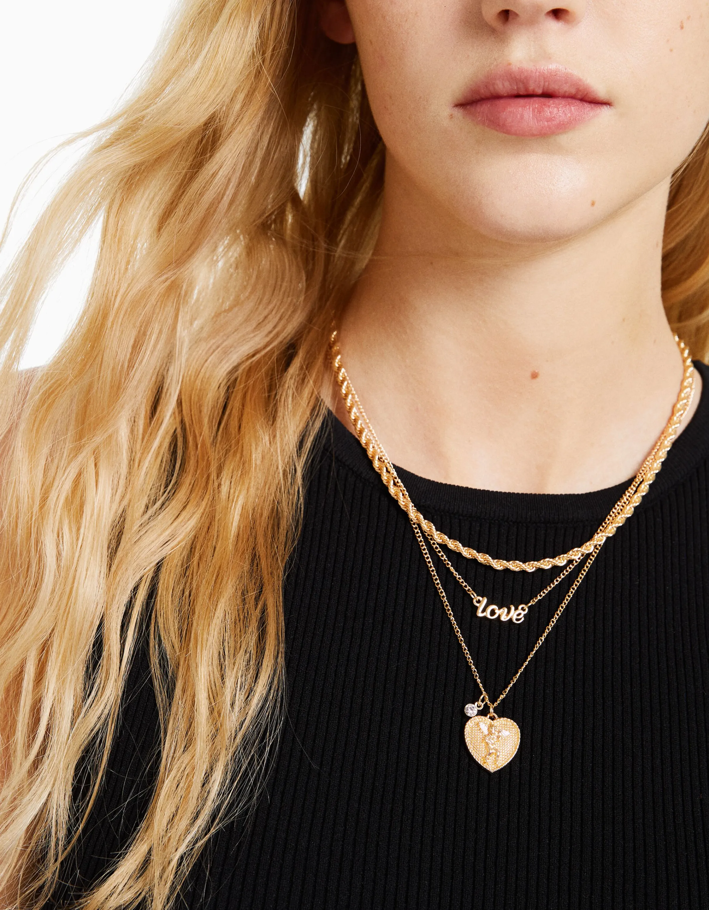 BERSHKA Set 4 collares love Oro Best Sale