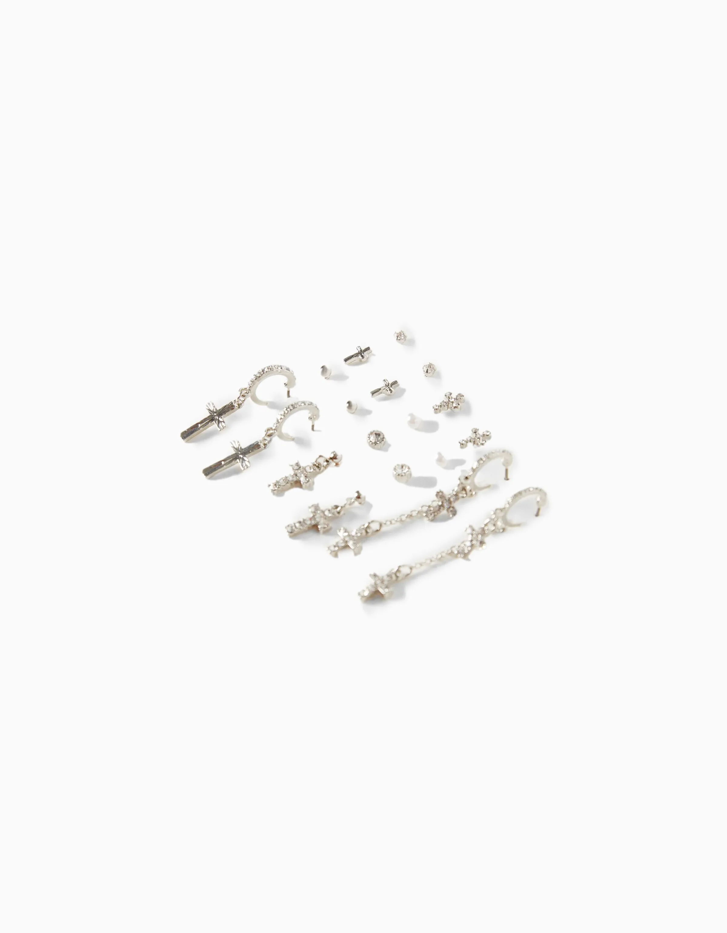 BERSHKA Set 9 pares de pendientes cruz Plata Best