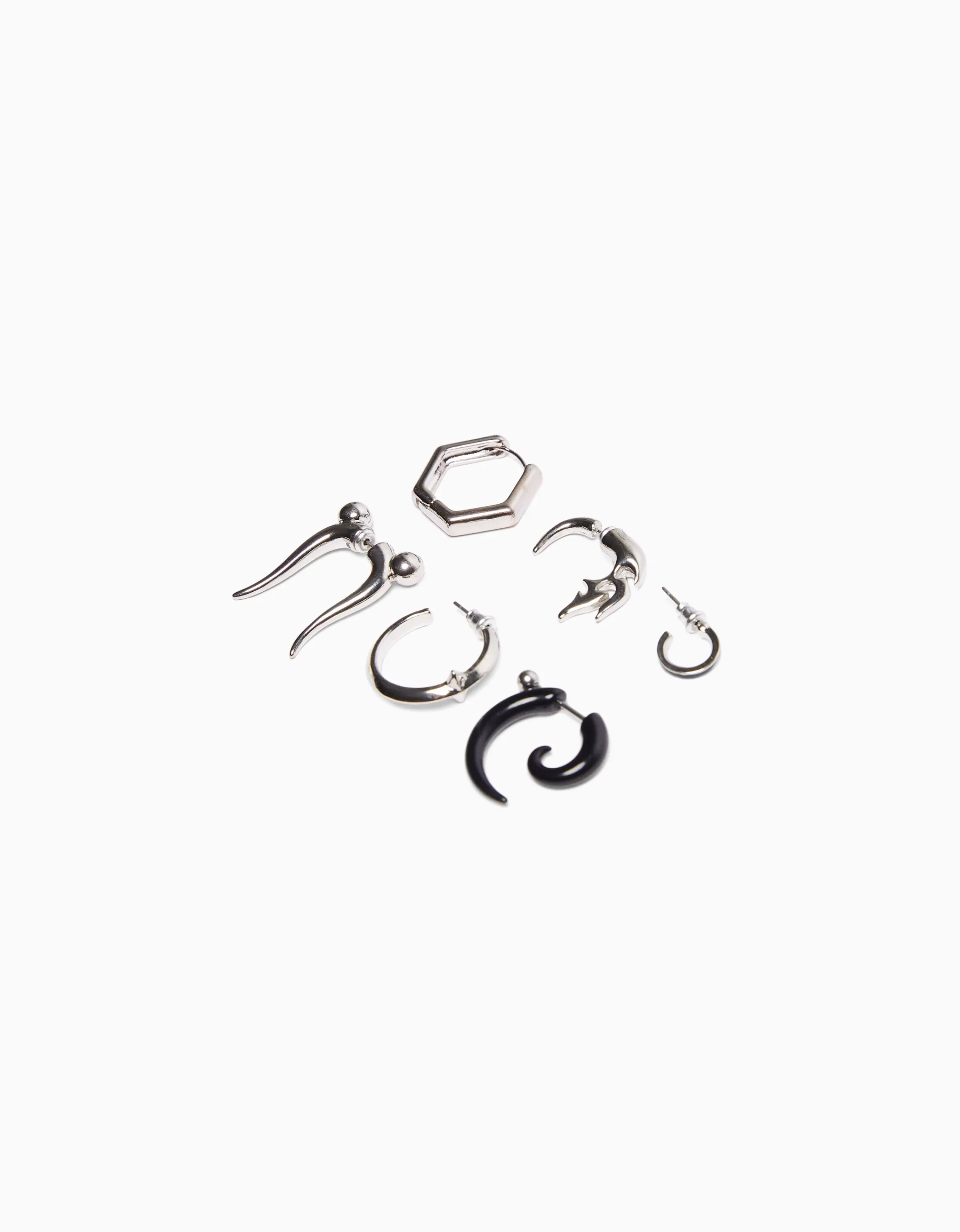 BERSHKA Set 6 pendientes ear cuff Plata Fashion