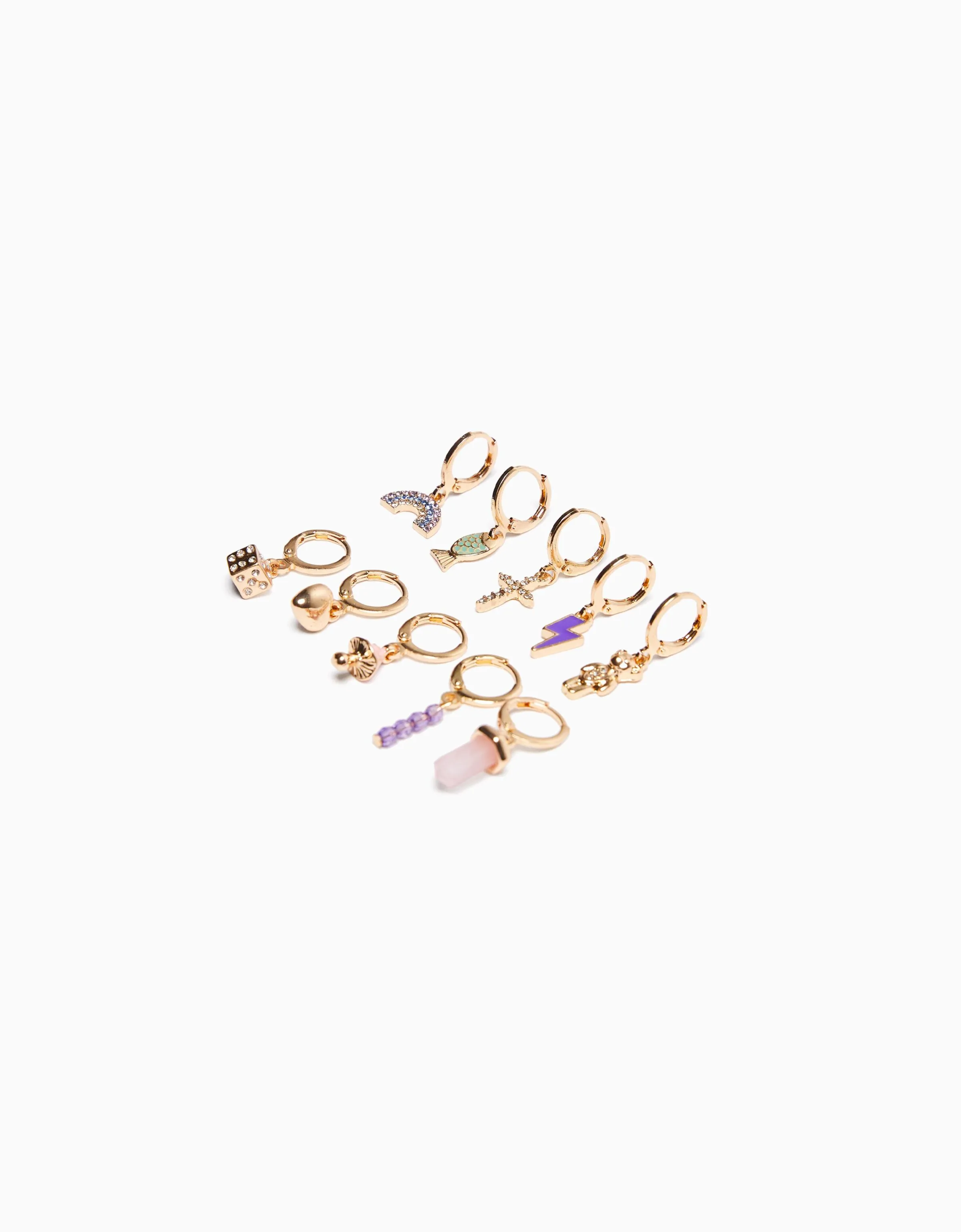 BERSHKA Set 10 pendientes ear cuff charm cruz Oro Best