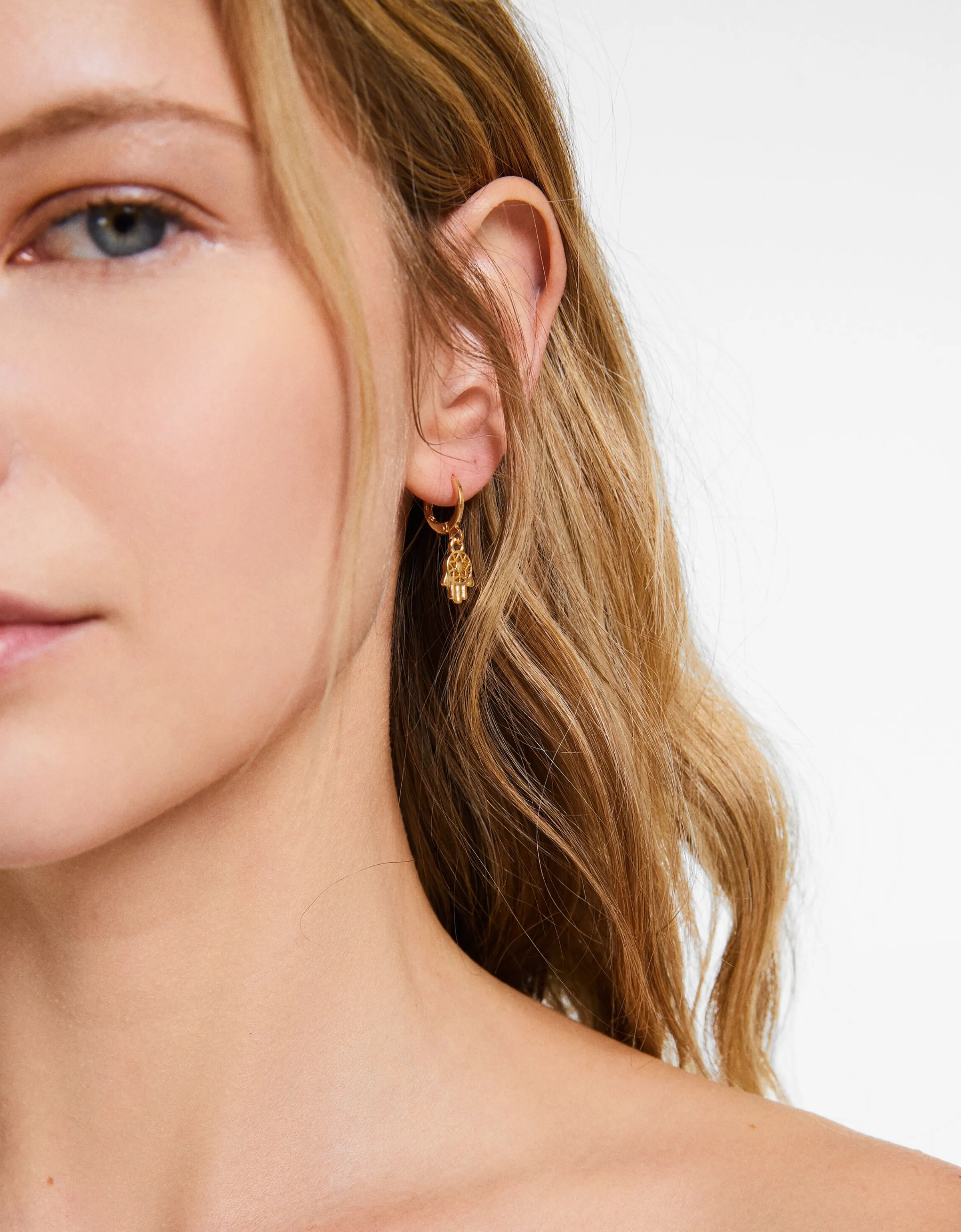 BERSHKA Set 10 pendientes ear cuff cruz Oro Clearance