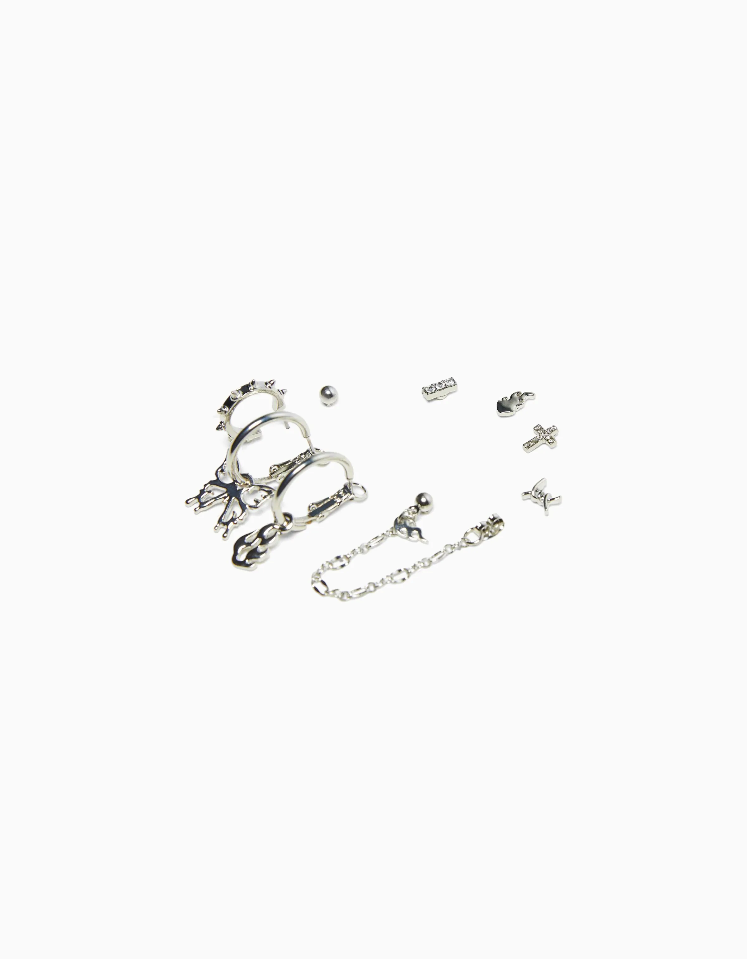 BERSHKA Set 9 pendientes ear cuff edgy Plata Flash Sale