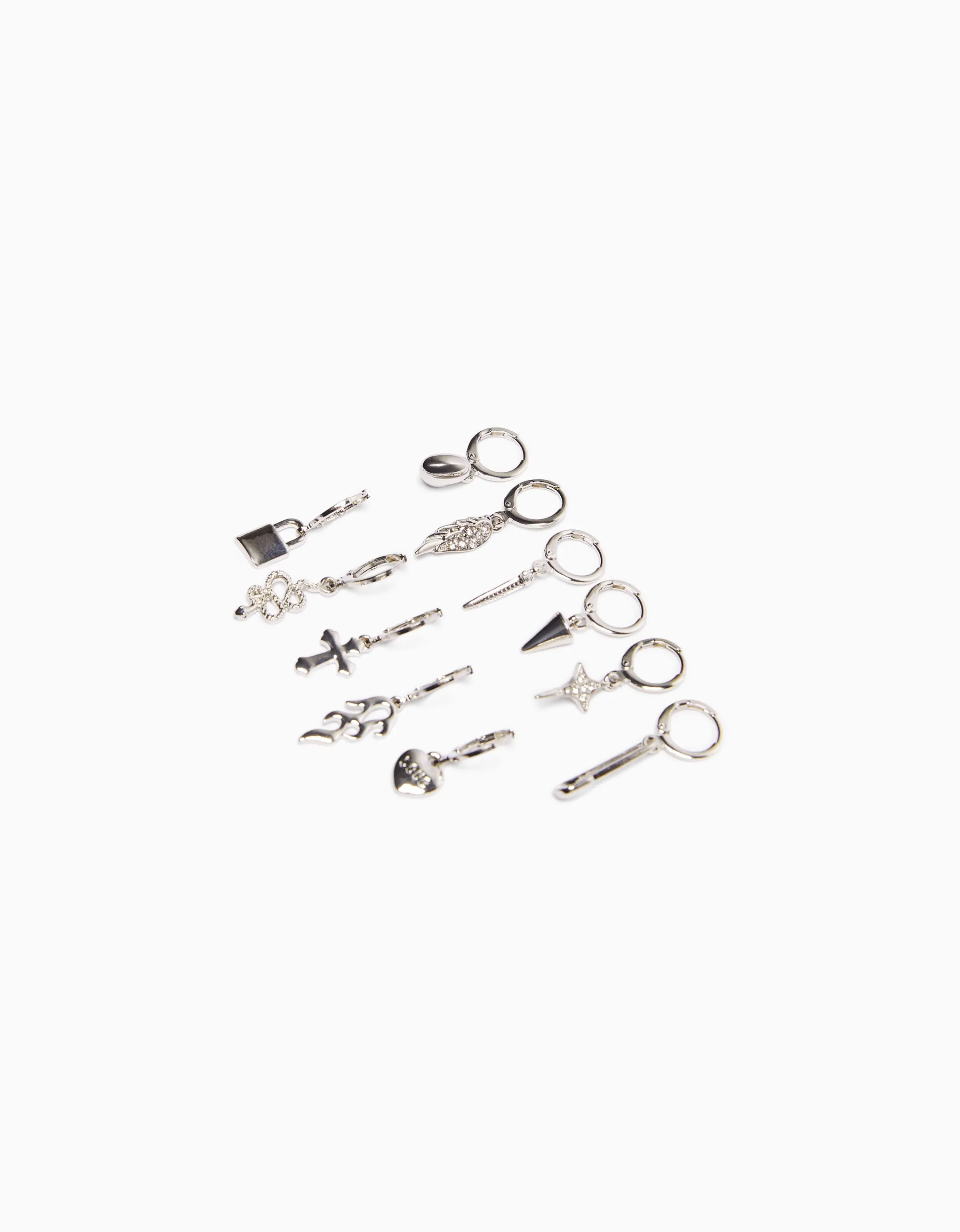 BERSHKA Set 11 pendientes ear cuff serpiente cruz pincho Plata Cheap