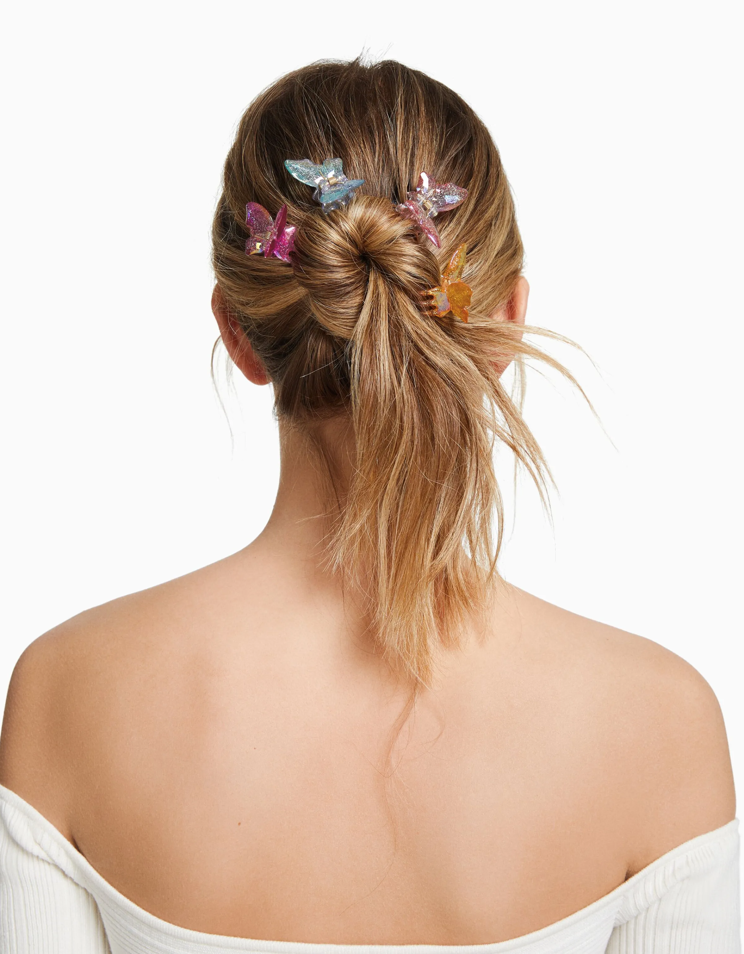 BERSHKA Set 4 pinzas pelo mariposas colores Morado Clearance