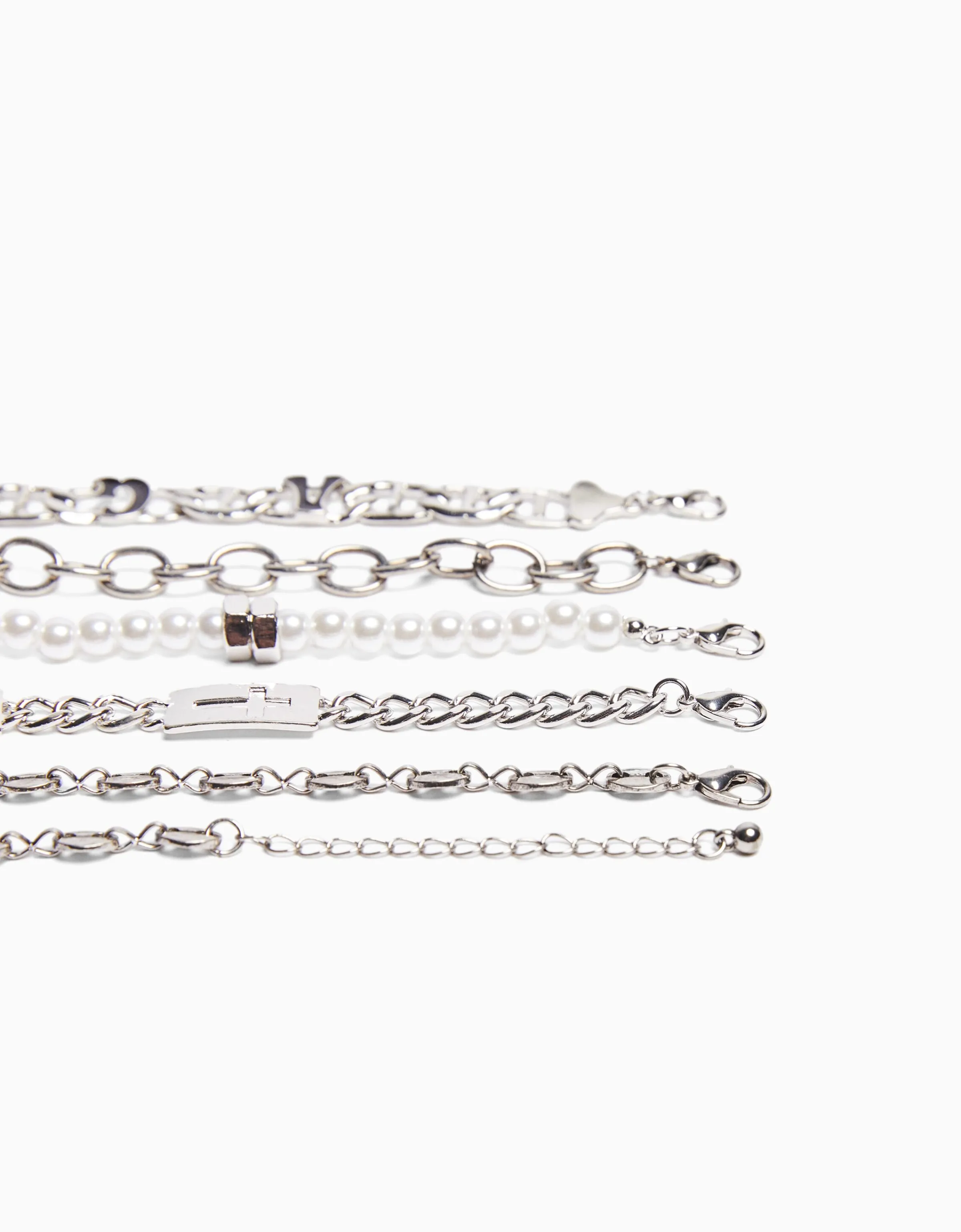 BERSHKA Set 5 pulseras perlas Blanco Flash Sale