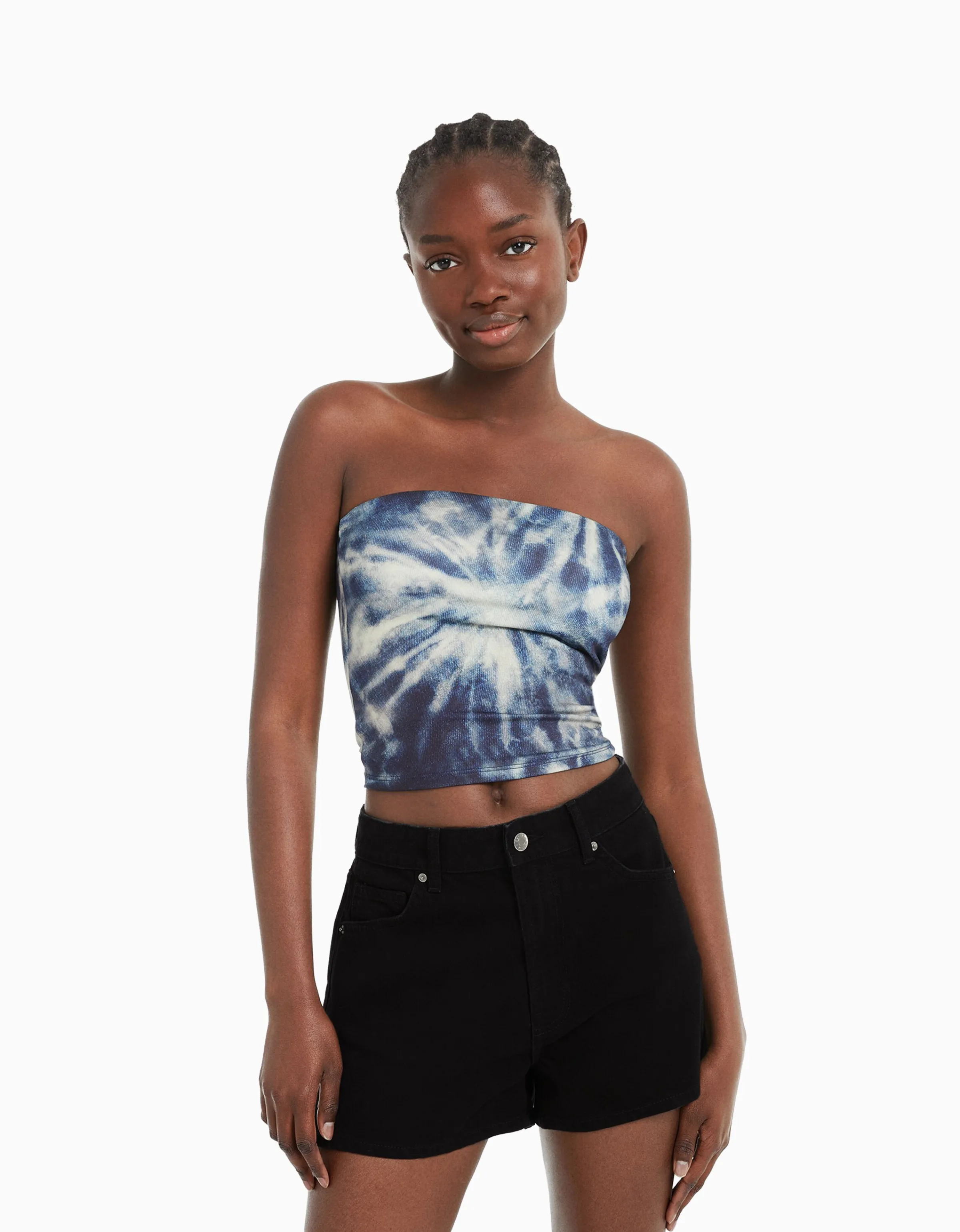 BERSHKA Short denim mom Azul Store