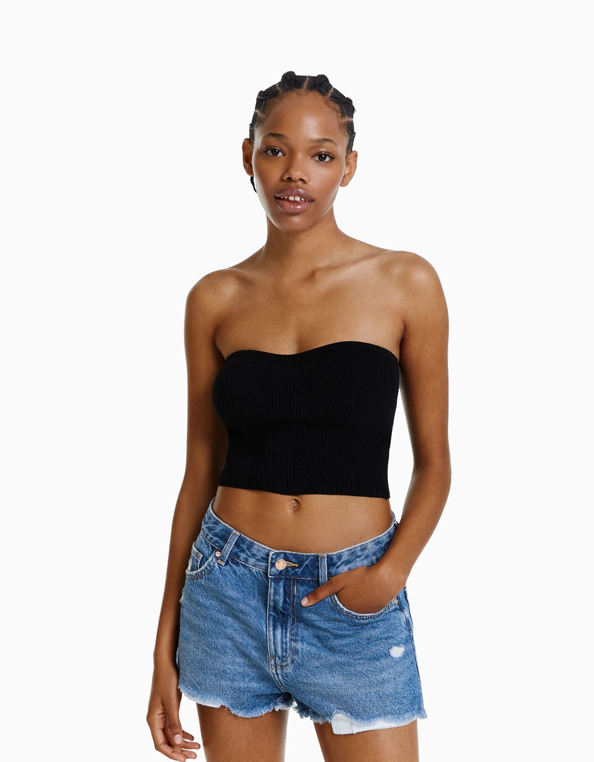 BERSHKA Short denim rotos vintage Azul claro New