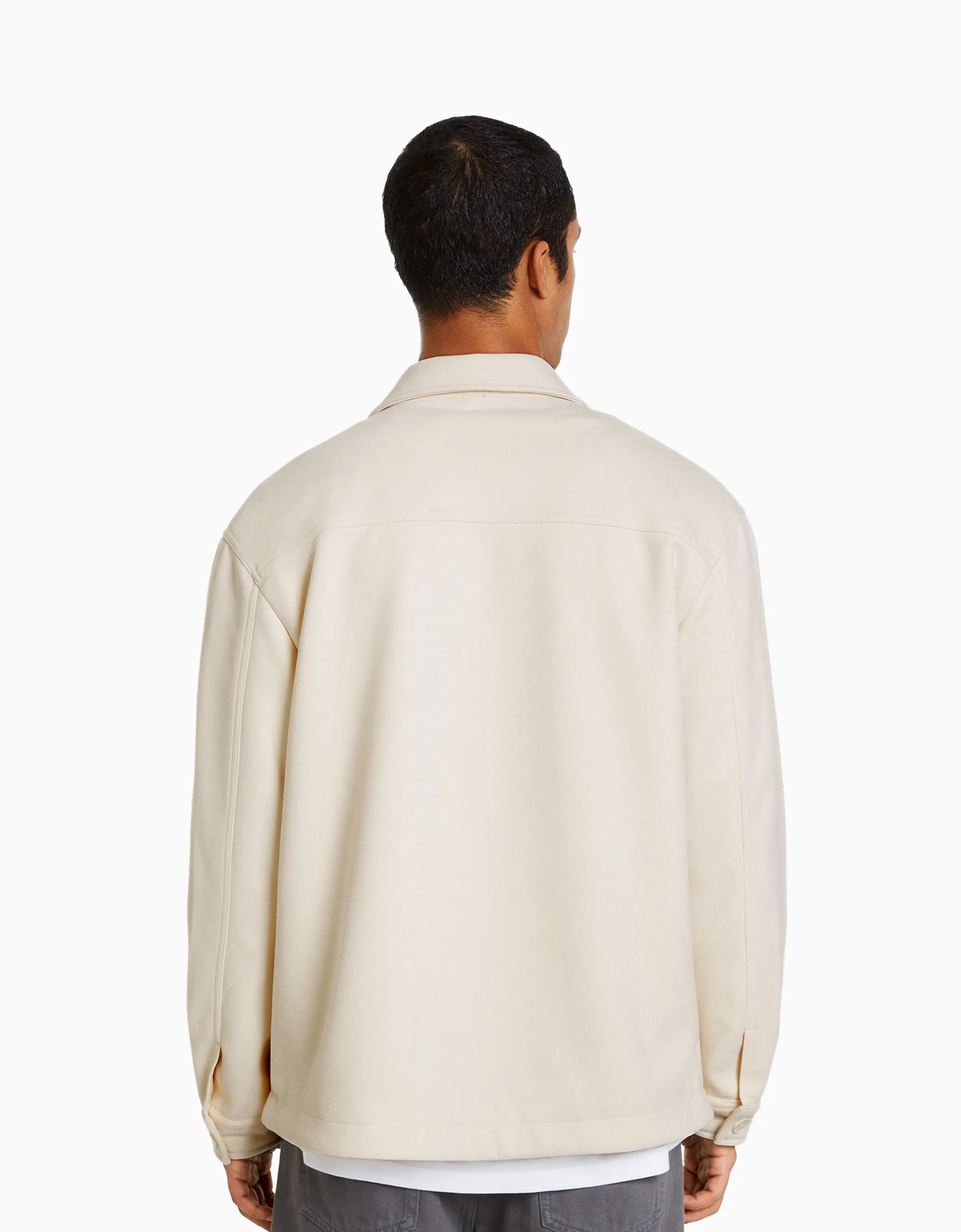 BERSHKA Sobrecamisa efecto ante Blanco Store