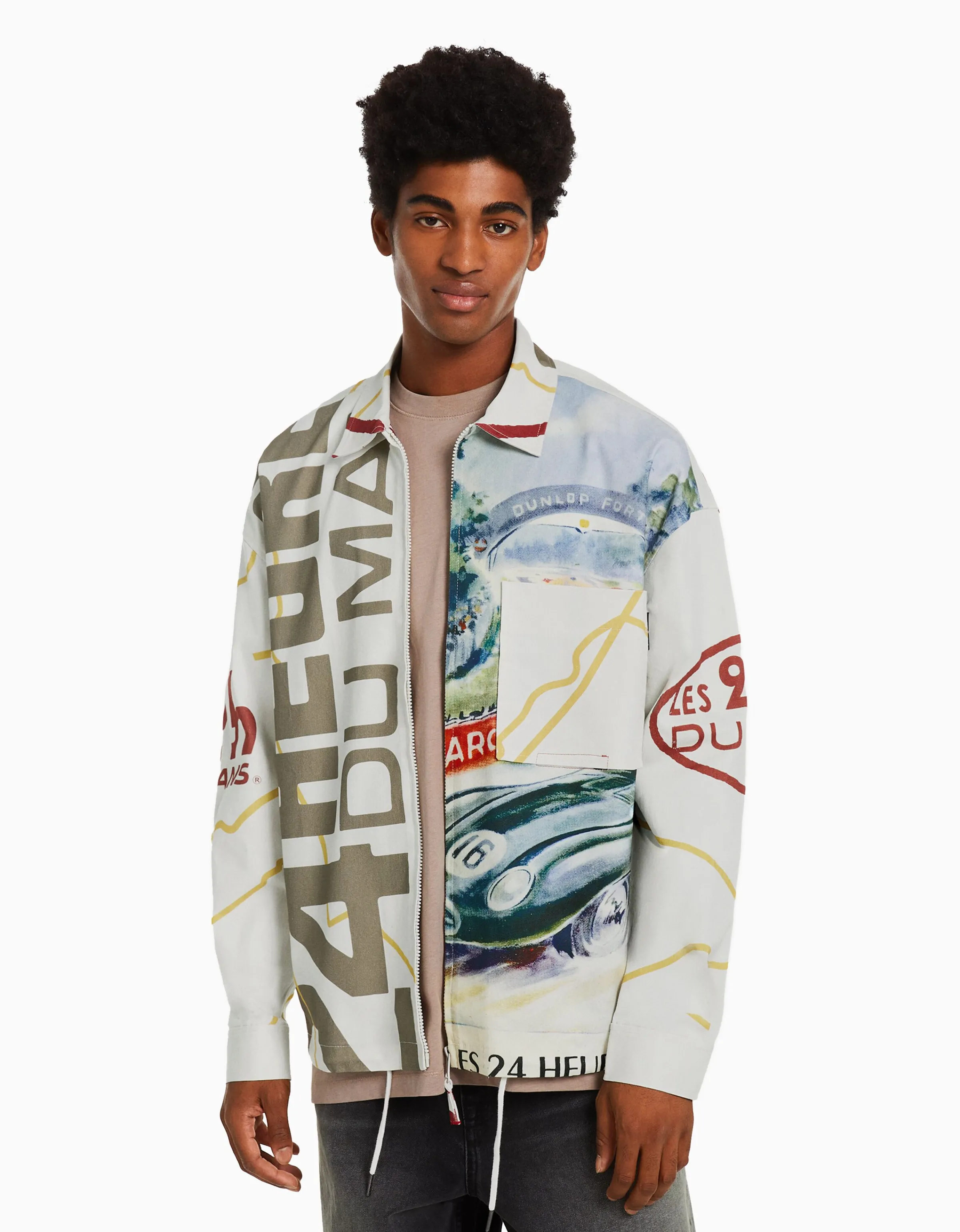 BERSHKA Sobrecamisa manga larga 24h LE MANS Crudo Fashion