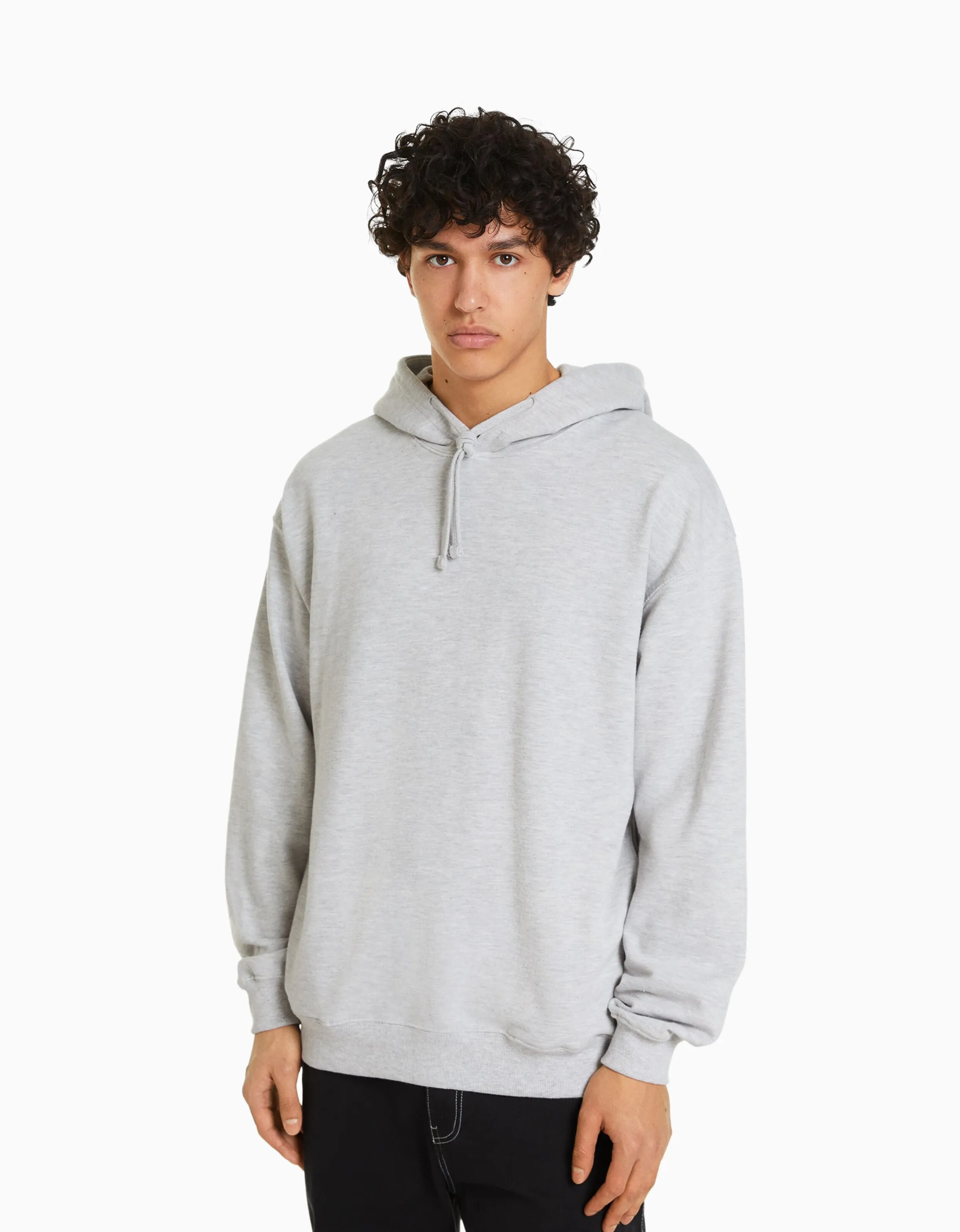 BERSHKA Sudadera capucha Gris Discount