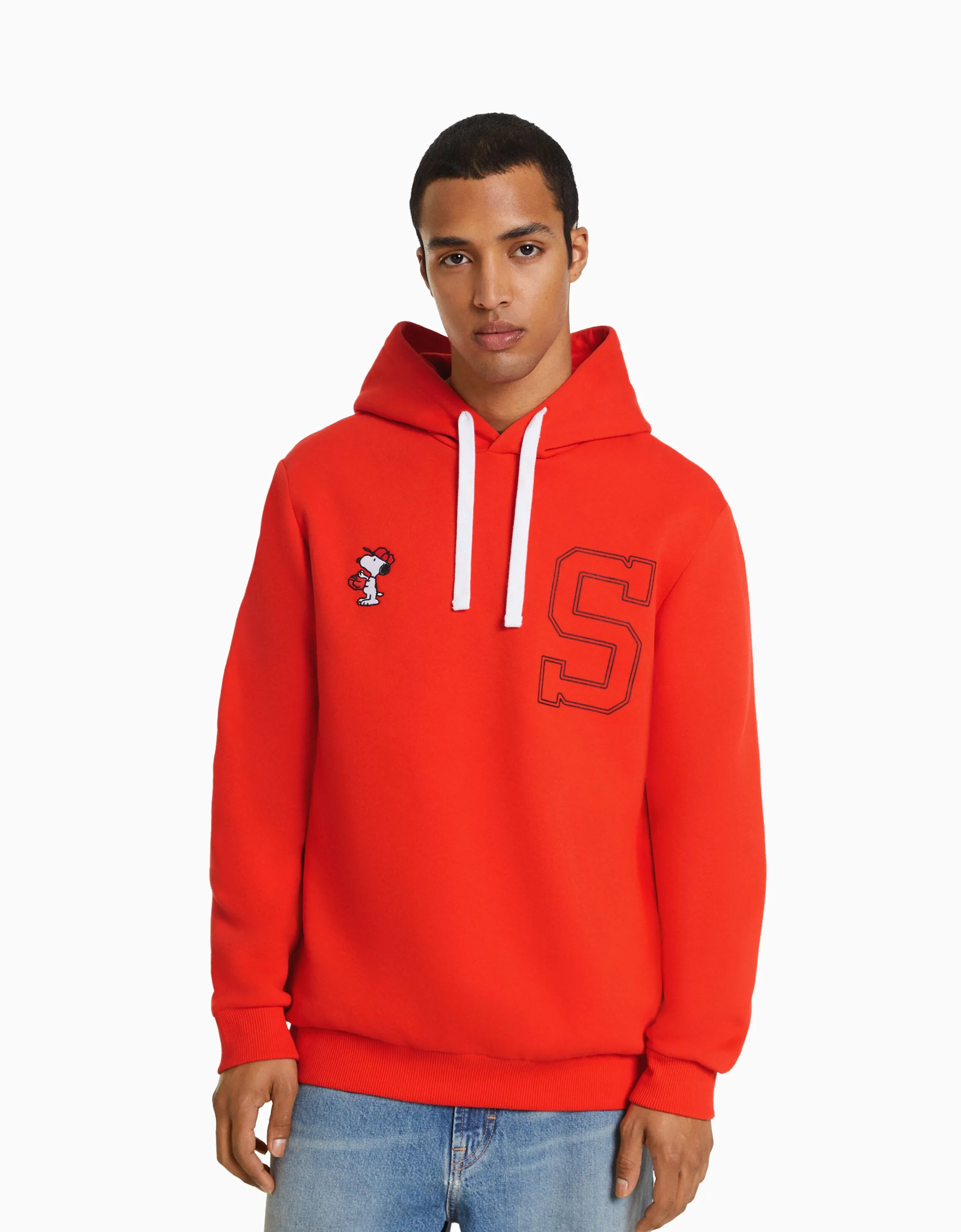 BERSHKA Sudadera capucha bordado Snoopy Rojo Discount