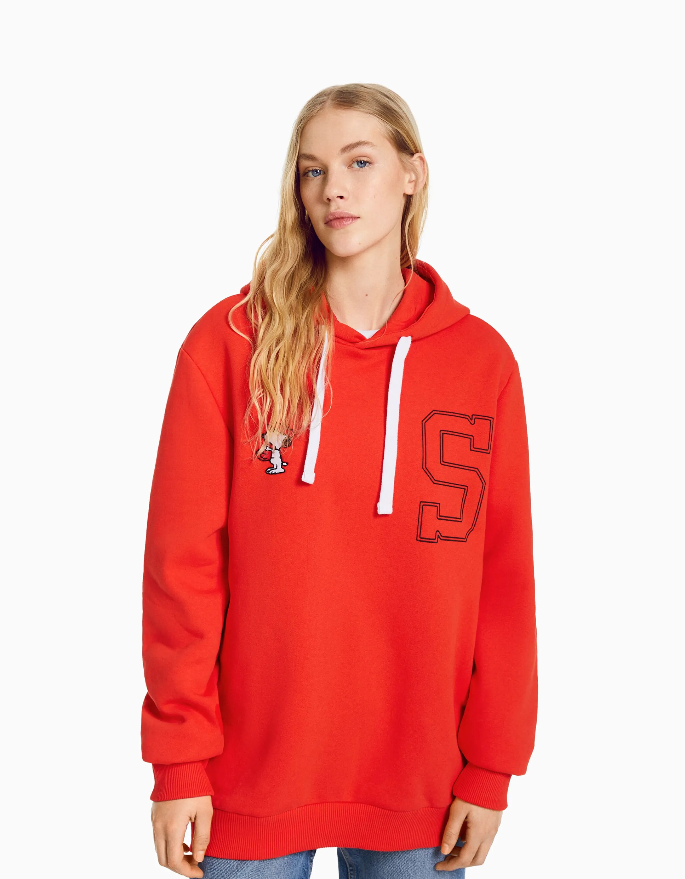 BERSHKA Sudadera capucha bordado Snoopy Rojo Store