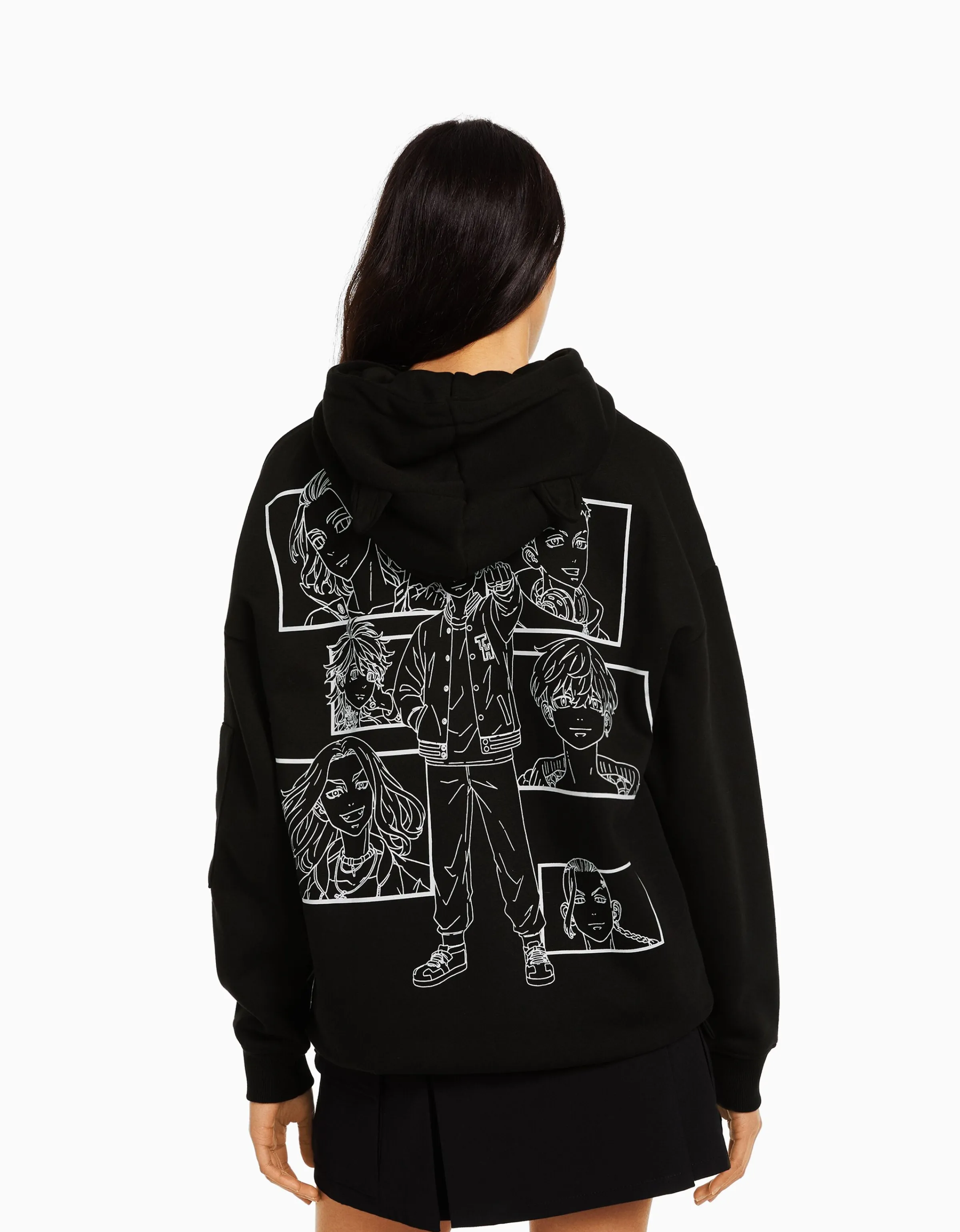 BERSHKA Sudadera capucha orejitas TOKYO REVENGERS Negro Online