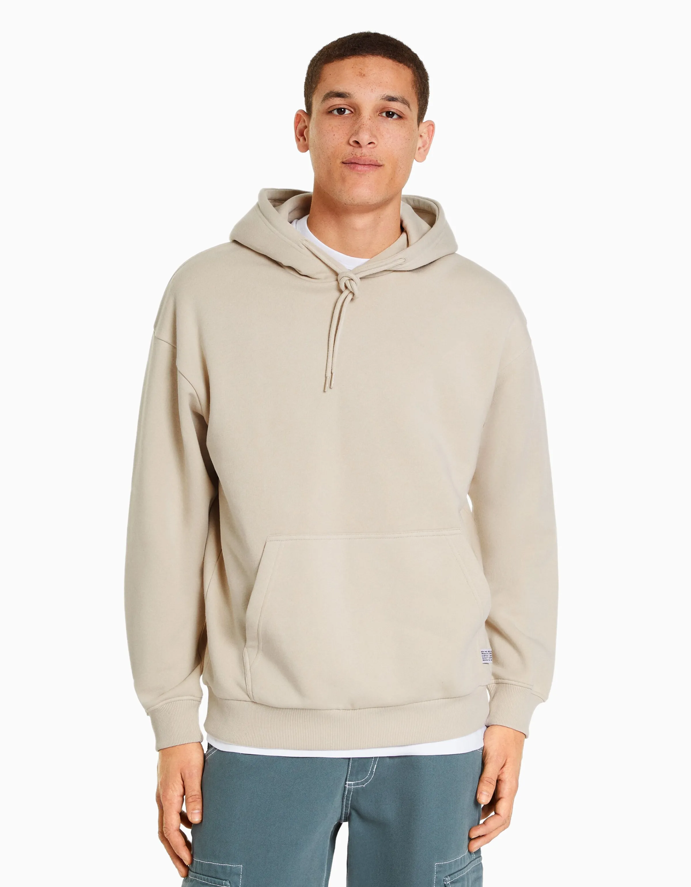 BERSHKA Sudadera capucha oversize Beige Flash Sale