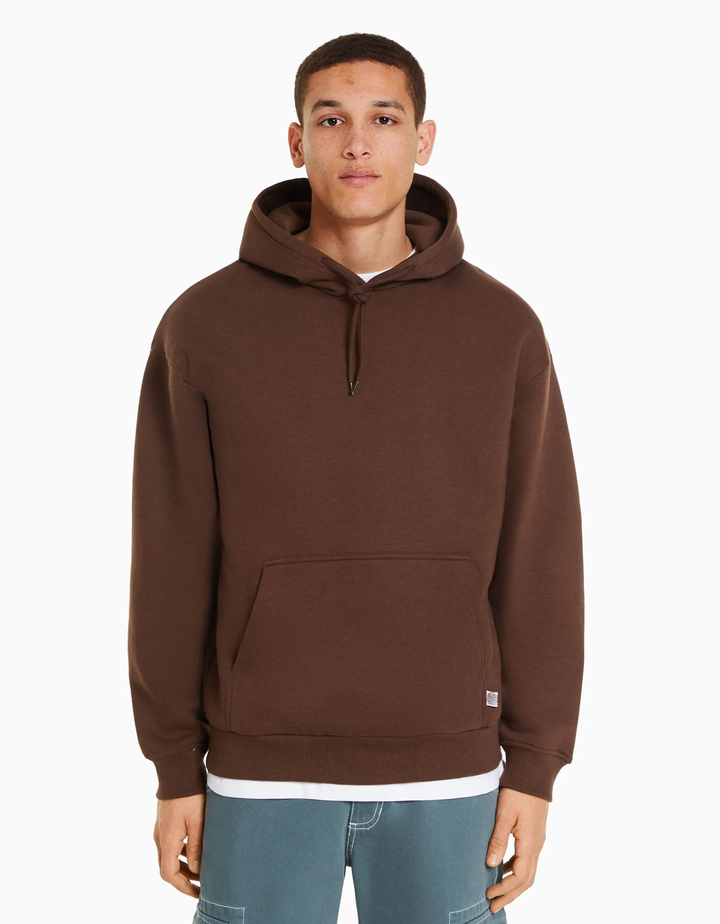 BERSHKA Sudadera capucha oversize Marrón Outlet