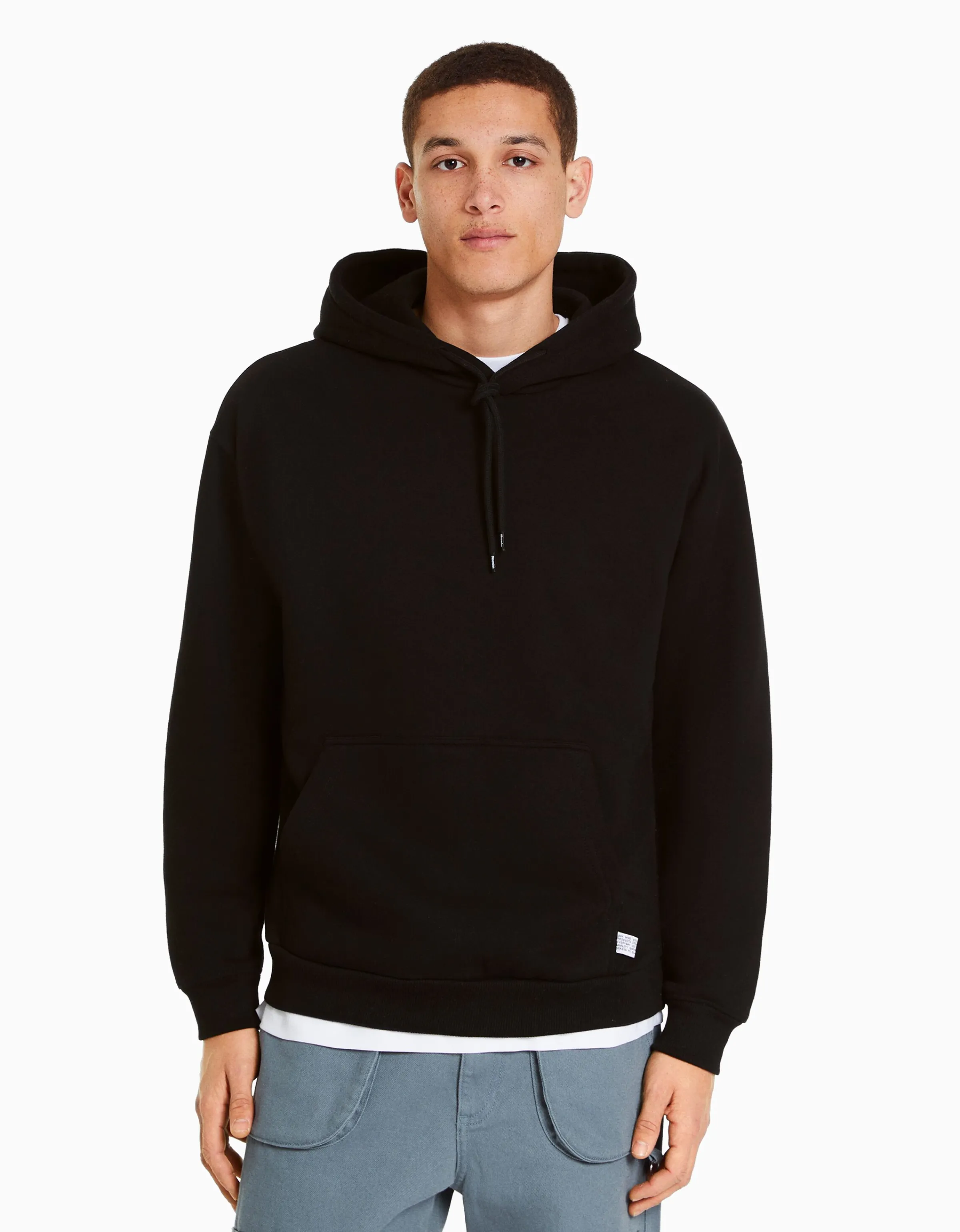 BERSHKA Sudadera capucha oversize Negro Cheap