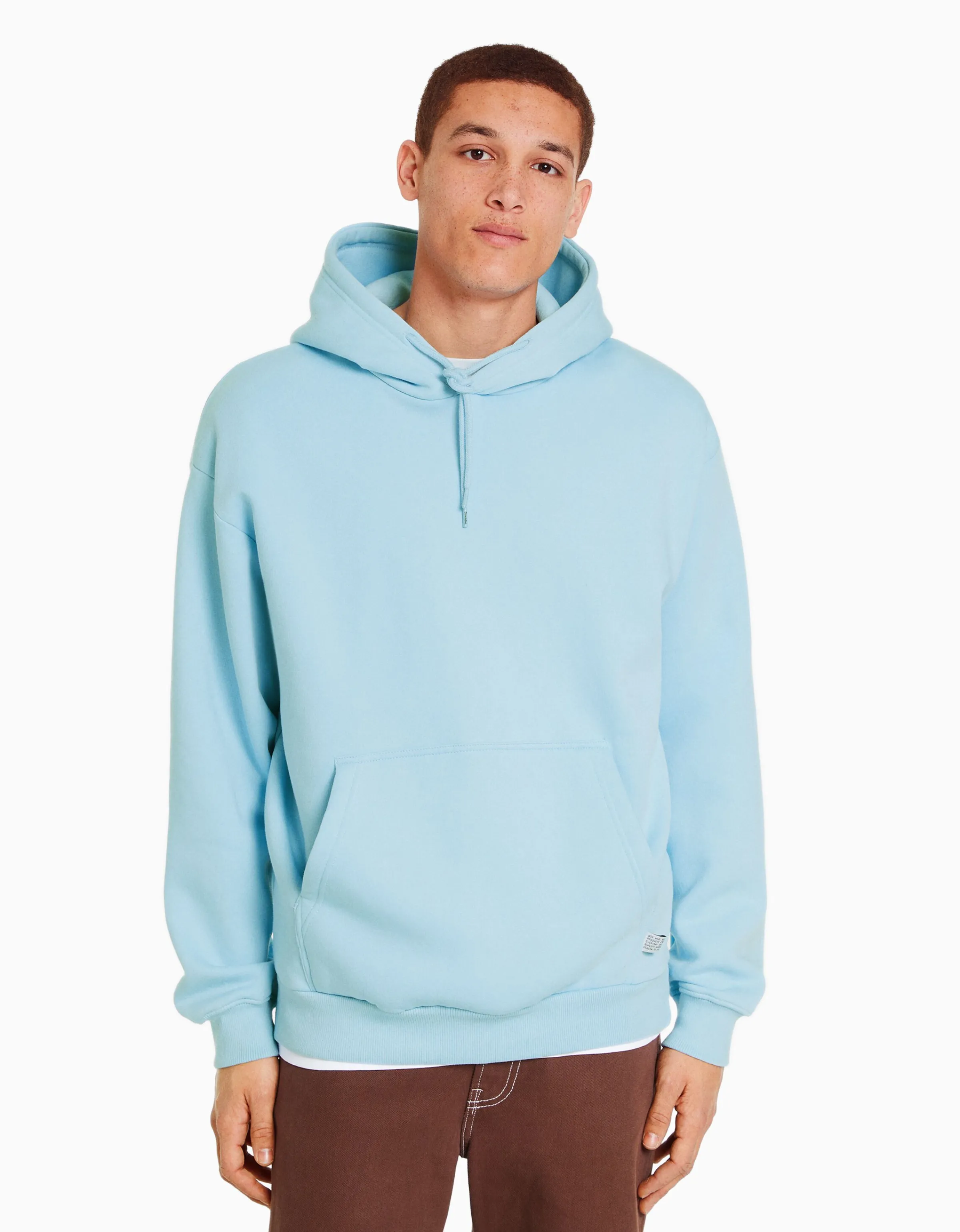 BERSHKA Sudadera capucha oversize Azul claro Store