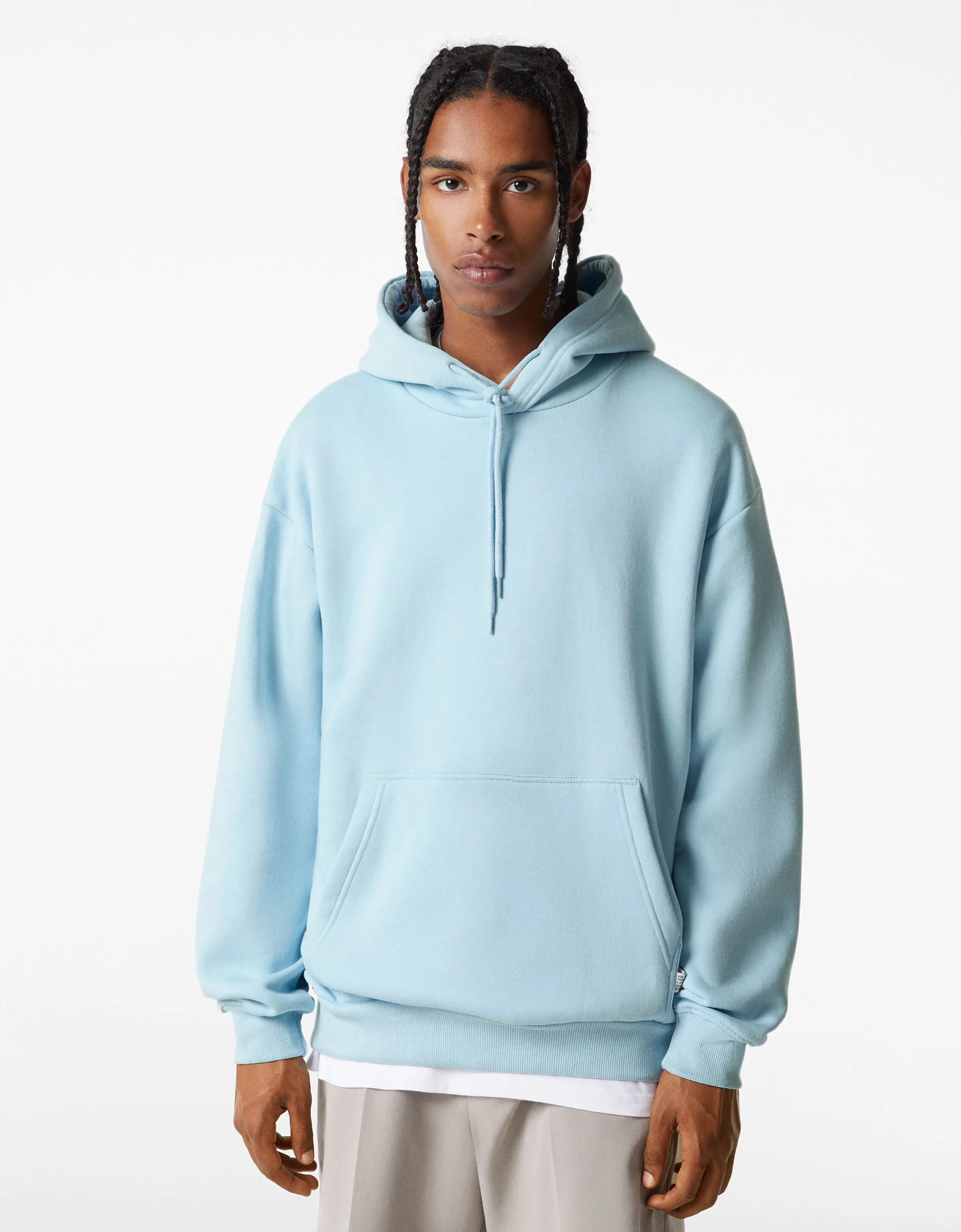 BERSHKA Sudadera capucha oversize Azul claro Cheap