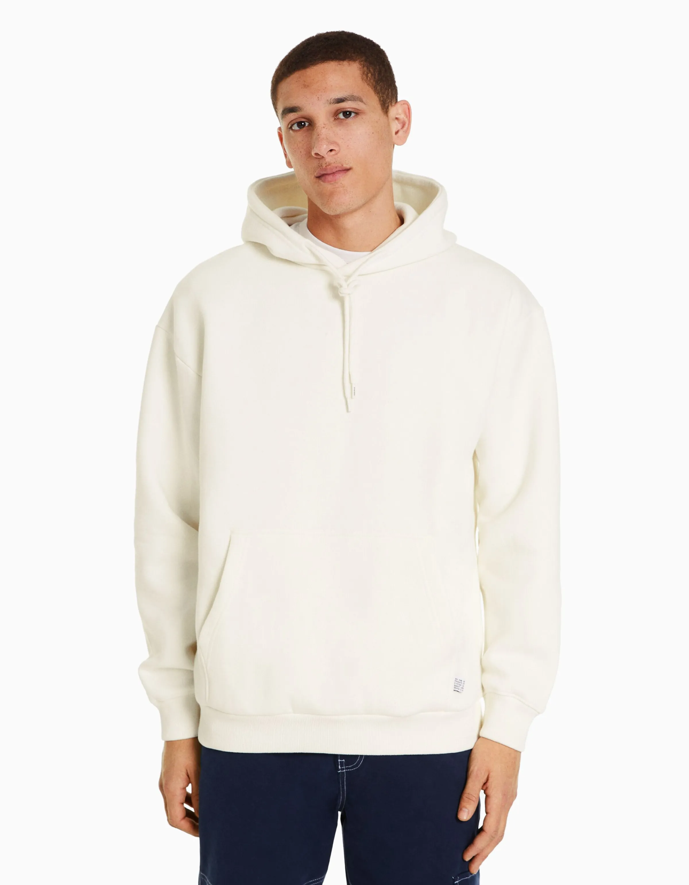 BERSHKA Sudadera capucha oversize Blanco roto Hot