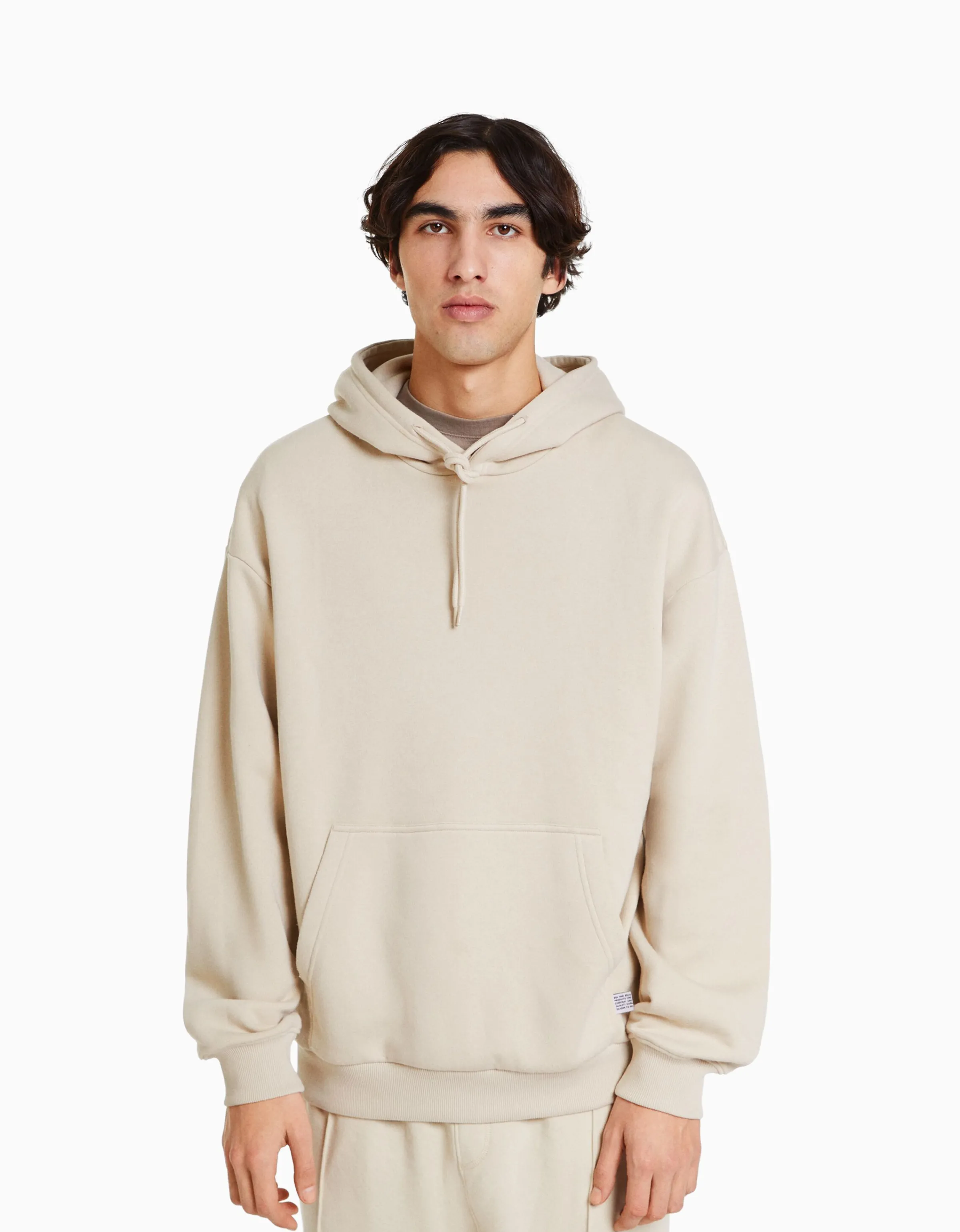 BERSHKA Sudadera capucha oversize Beige Discount