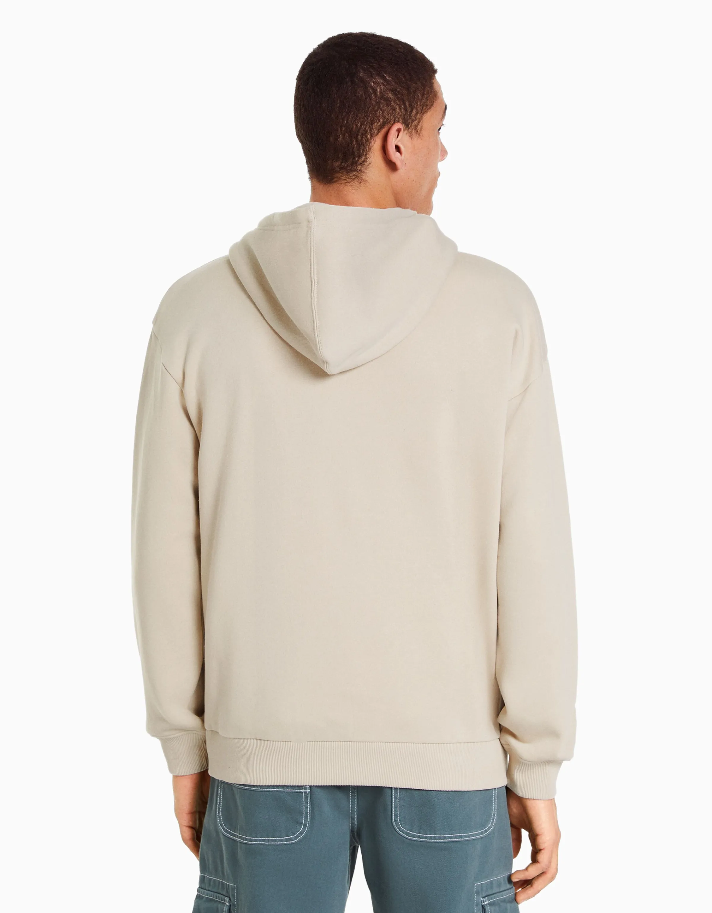 BERSHKA Sudadera capucha oversize Beige Flash Sale