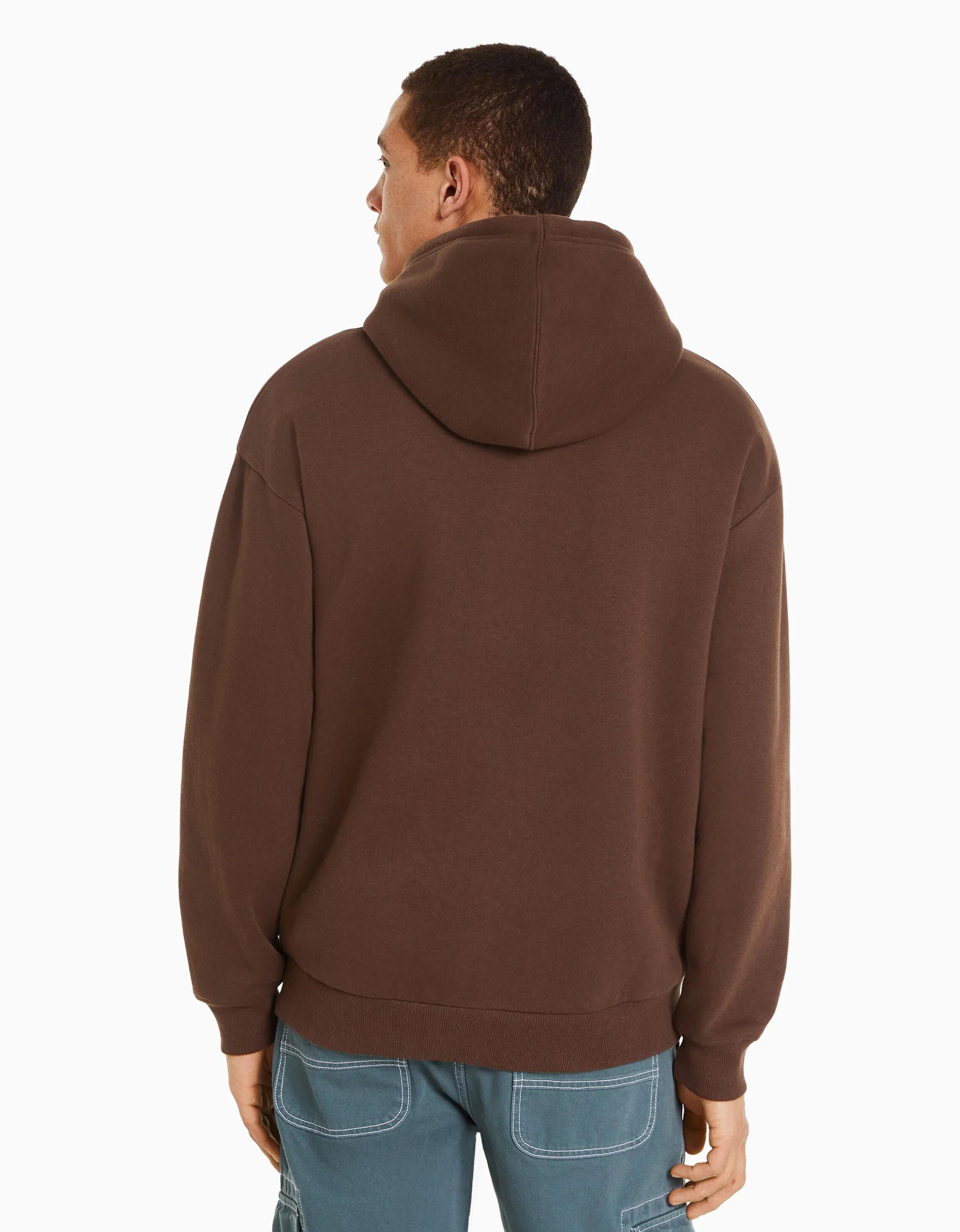 BERSHKA Sudadera capucha oversize Marrón Outlet