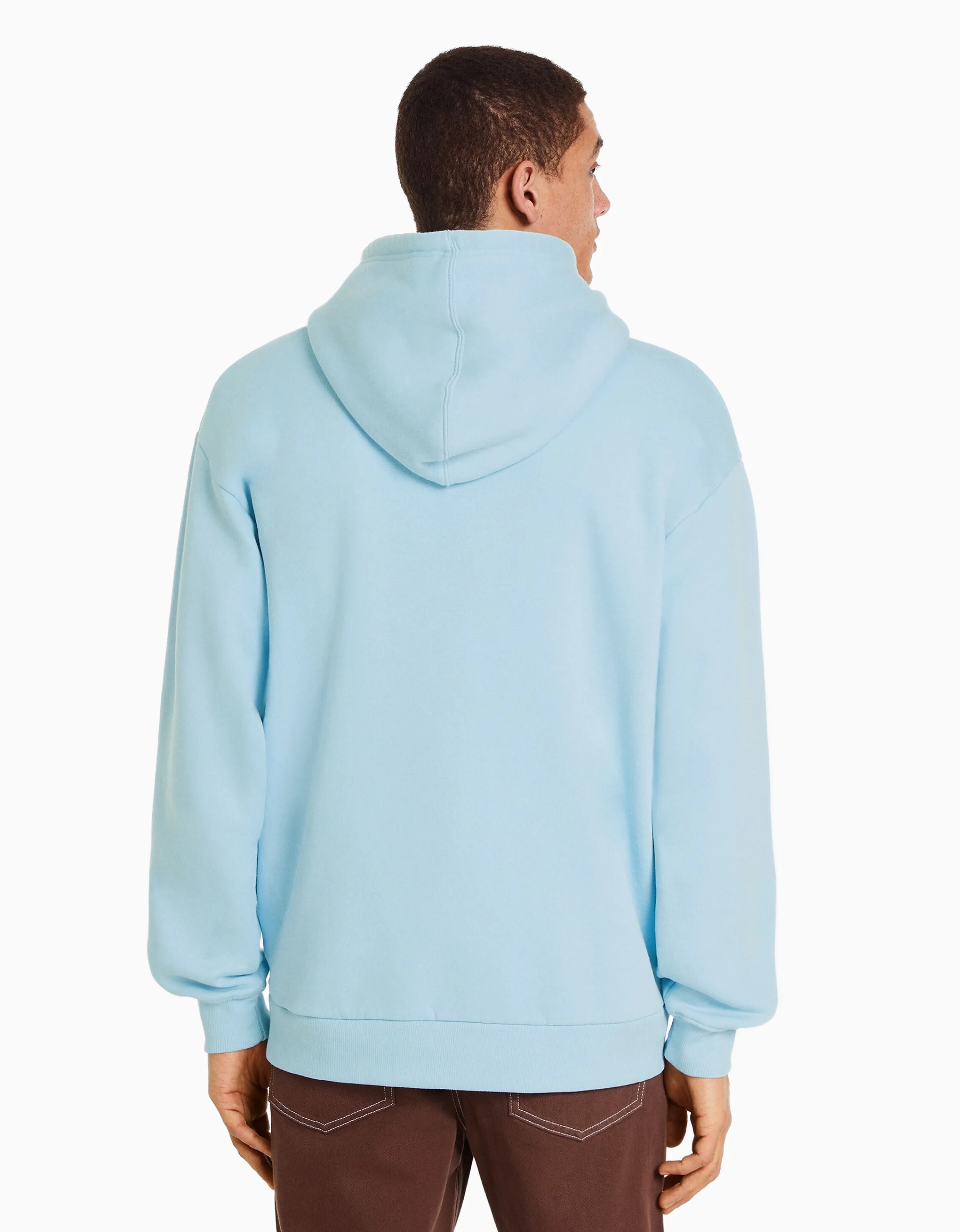 BERSHKA Sudadera capucha oversize Azul claro Store