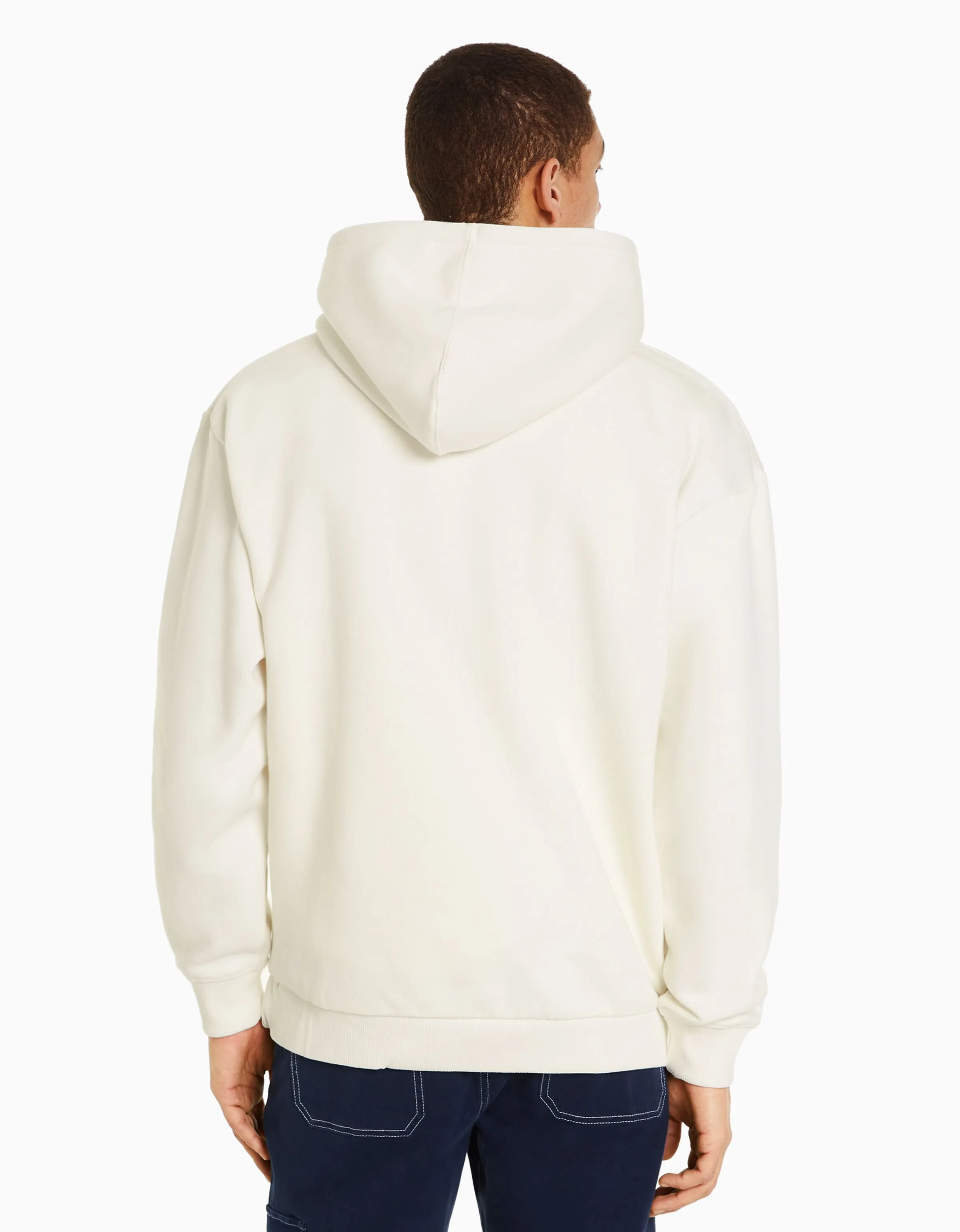 BERSHKA Sudadera capucha oversize Blanco roto Hot