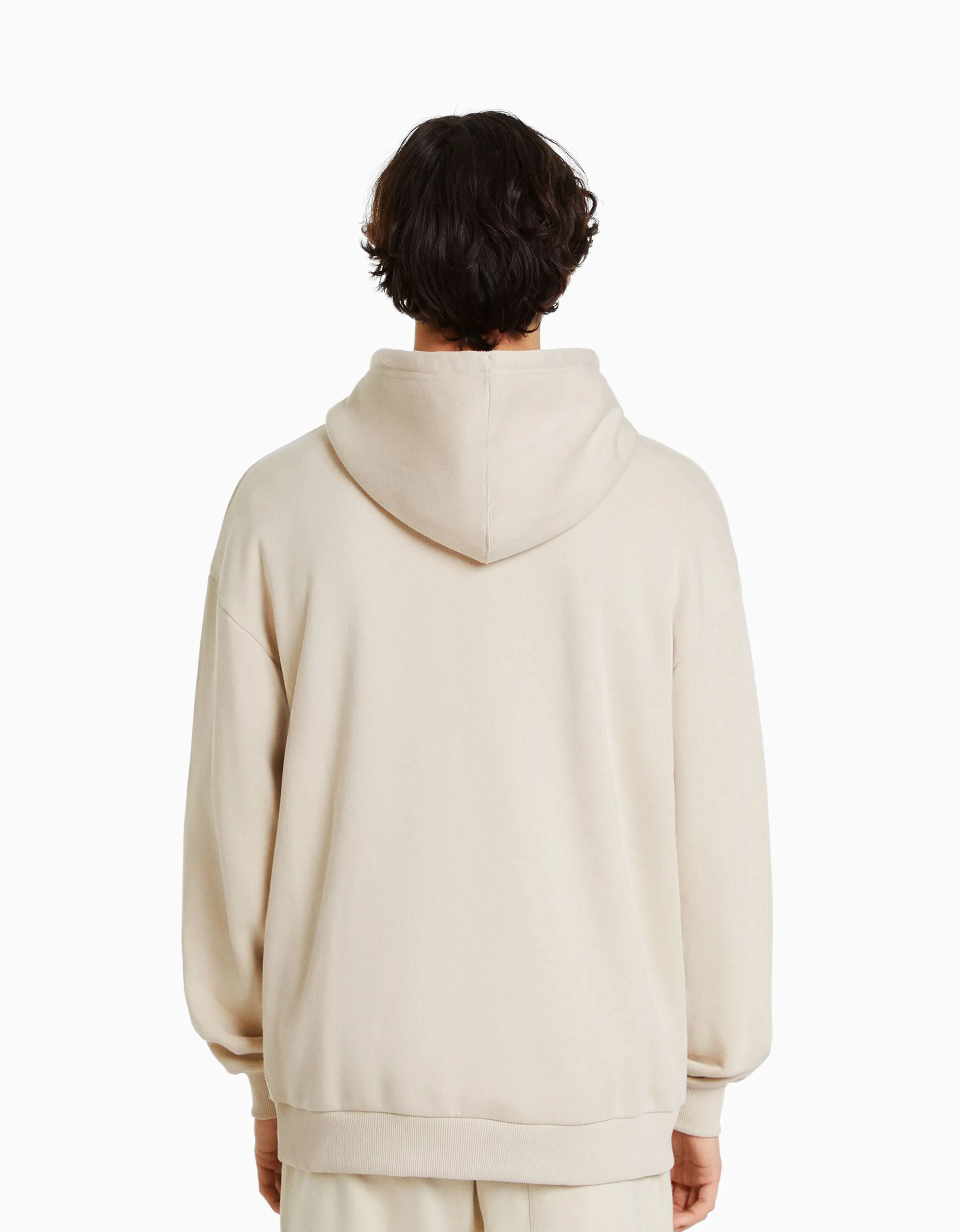 BERSHKA Sudadera capucha oversize Beige Discount