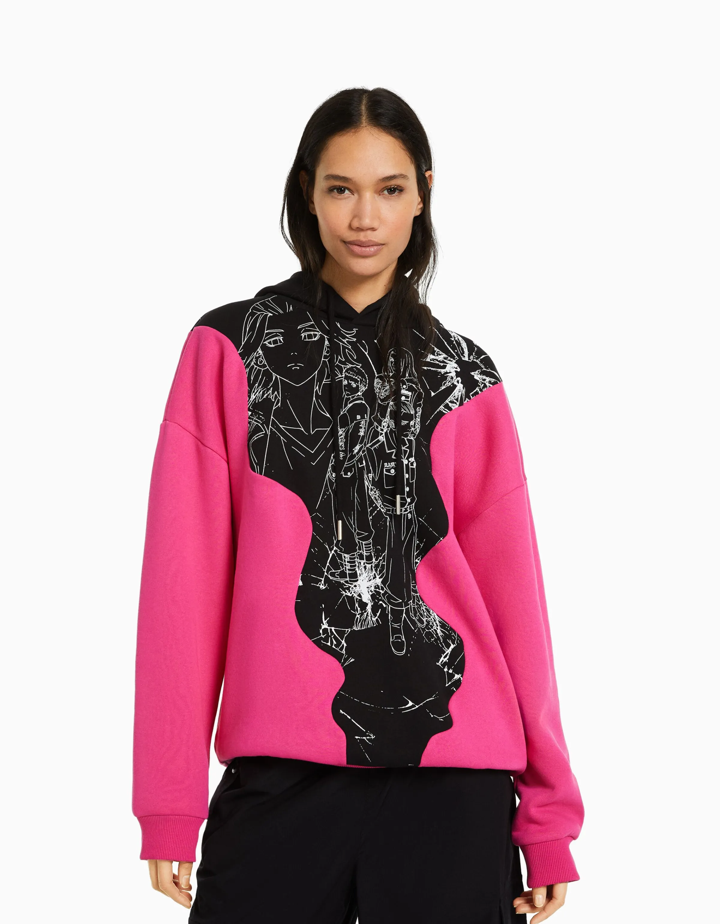 BERSHKA Sudadera capucha print TOKYO REVENGERS Fucsia Cheap