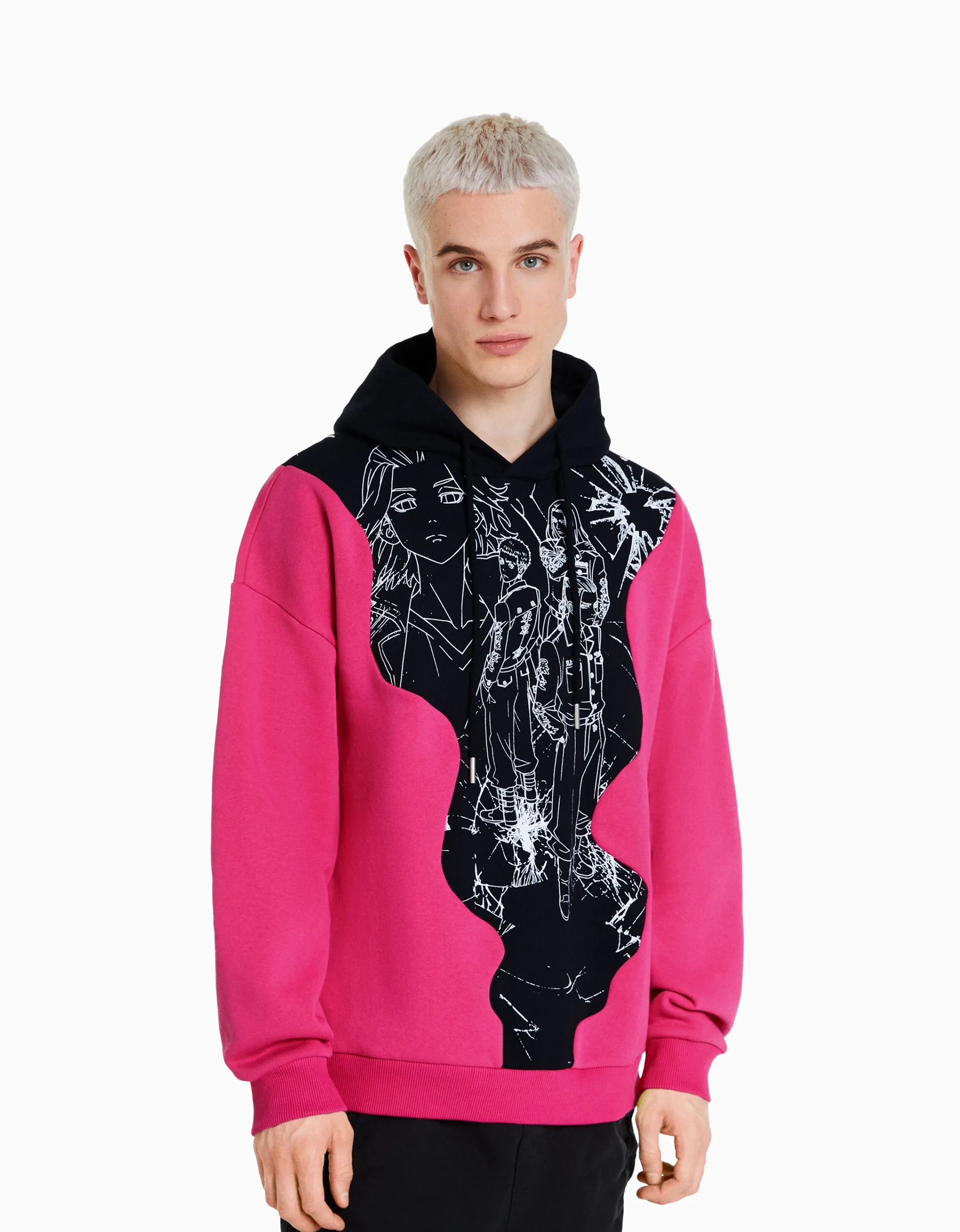 BERSHKA Sudadera capucha print TOKYO REVENGERS Fucsia Cheap