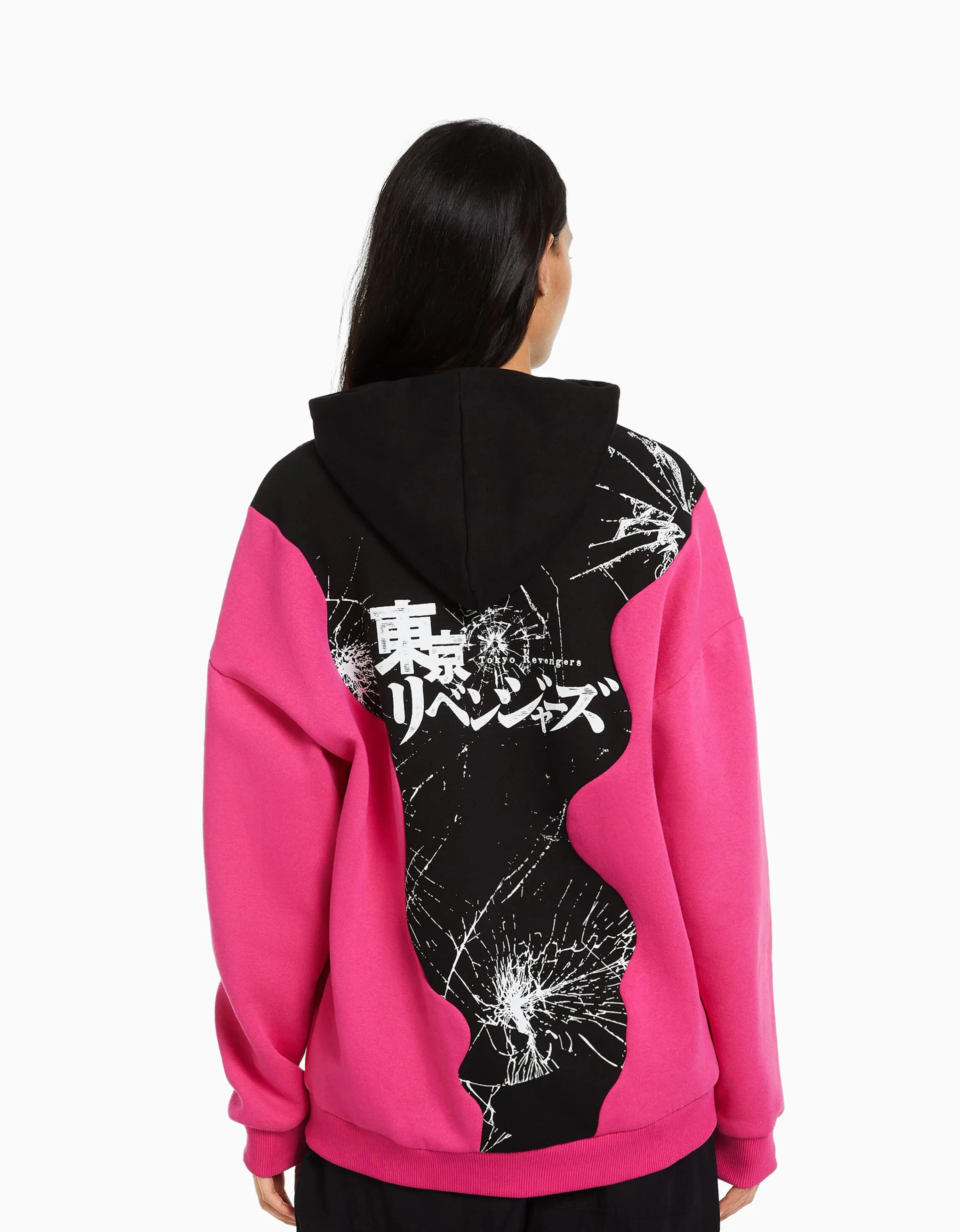 BERSHKA Sudadera capucha print TOKYO REVENGERS Fucsia Cheap