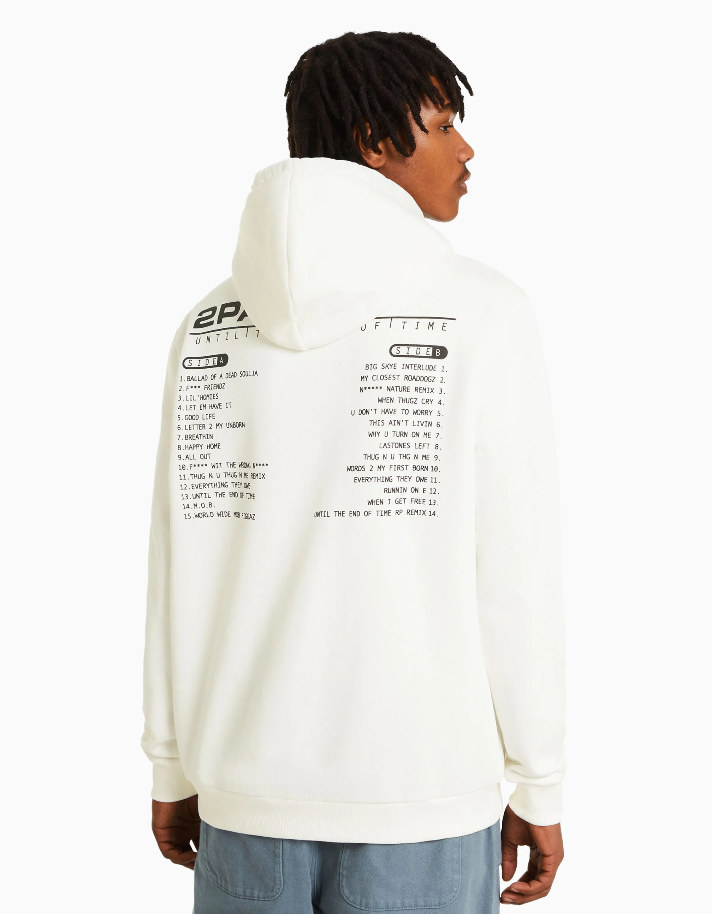 BERSHKA Sudadera capucha Tupac Blanco Outlet