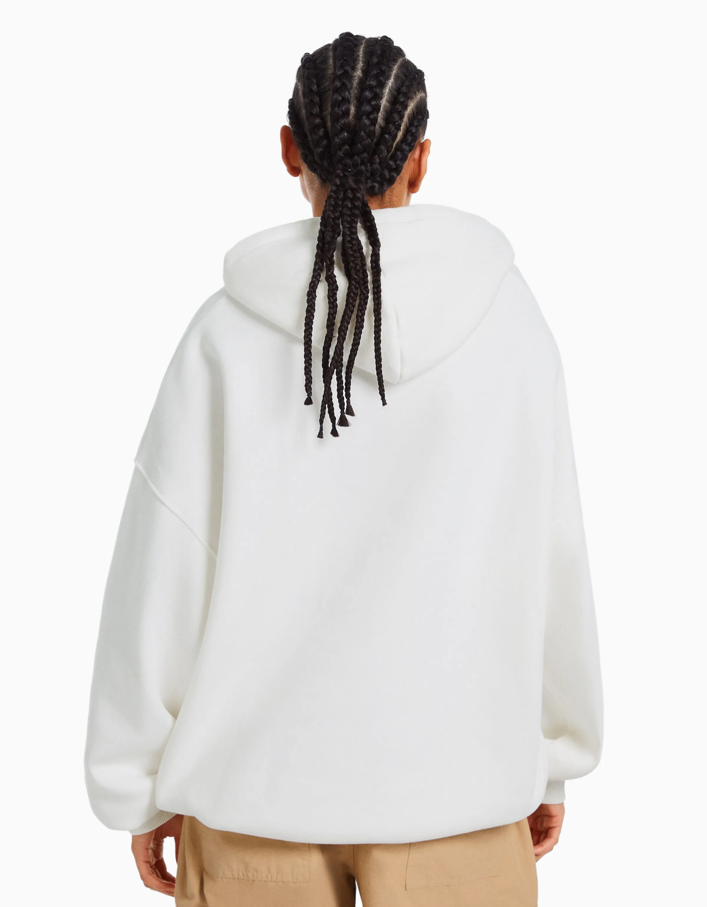 BERSHKA Sudadera capucha Tupac Blanco roto Best